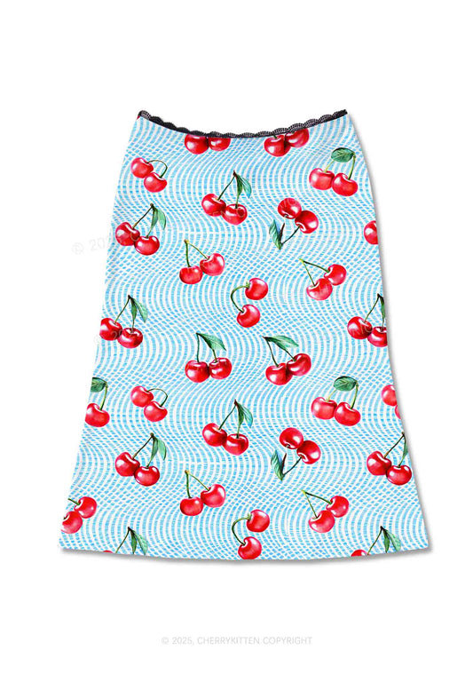Blue Cherry Y2K Print Midi Skirt Cherrykitten