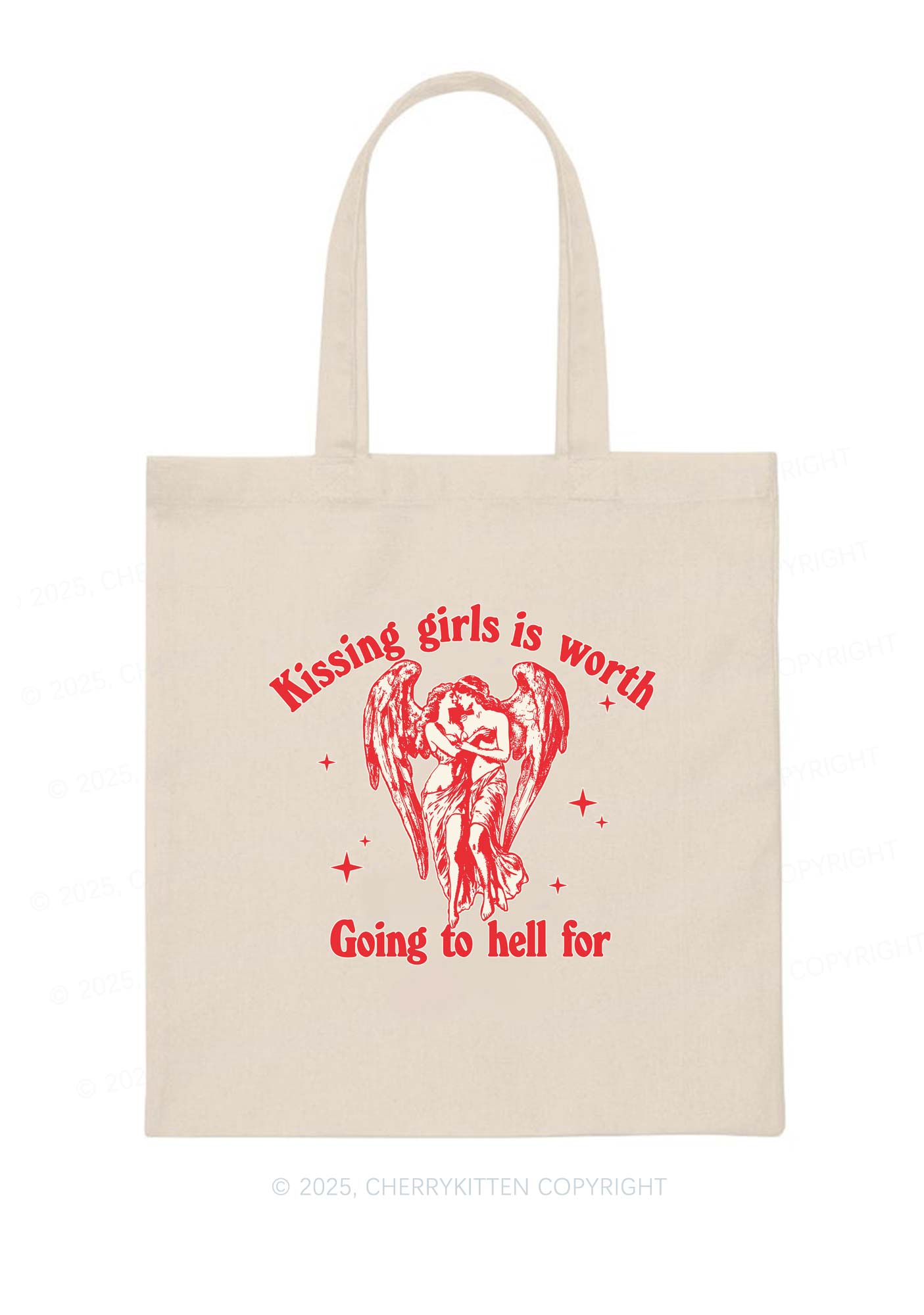 Kissing Girls To Hell Pride Y2K Canvas Tote Bag Cherrykitten