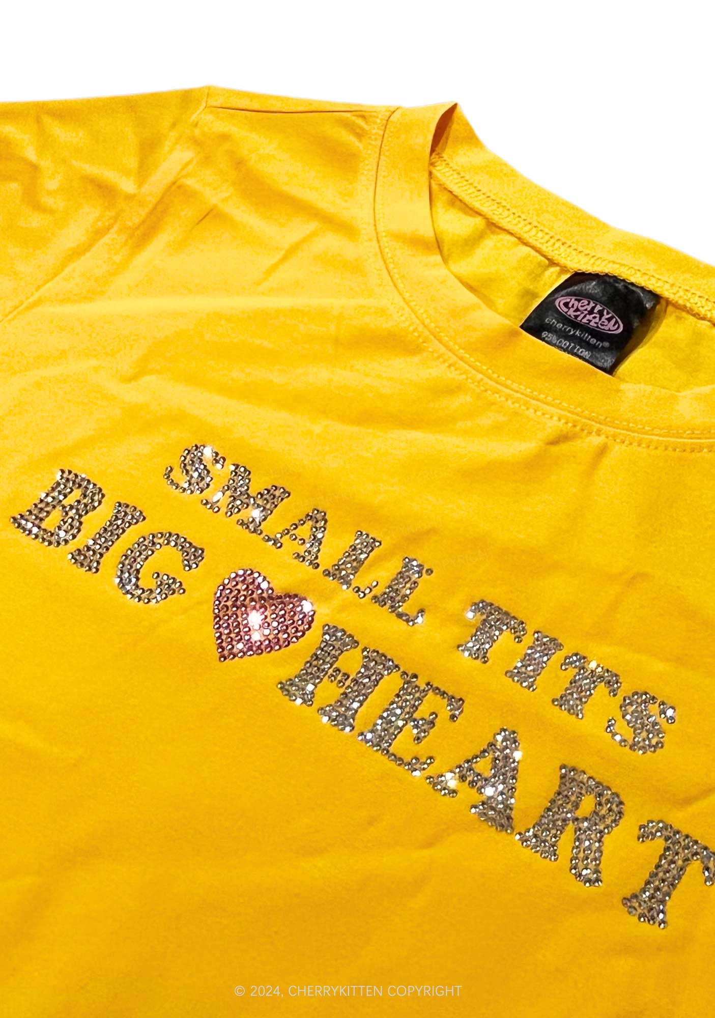 Rhinestone Big Heart Y2K Baby Tee Cherrykitten