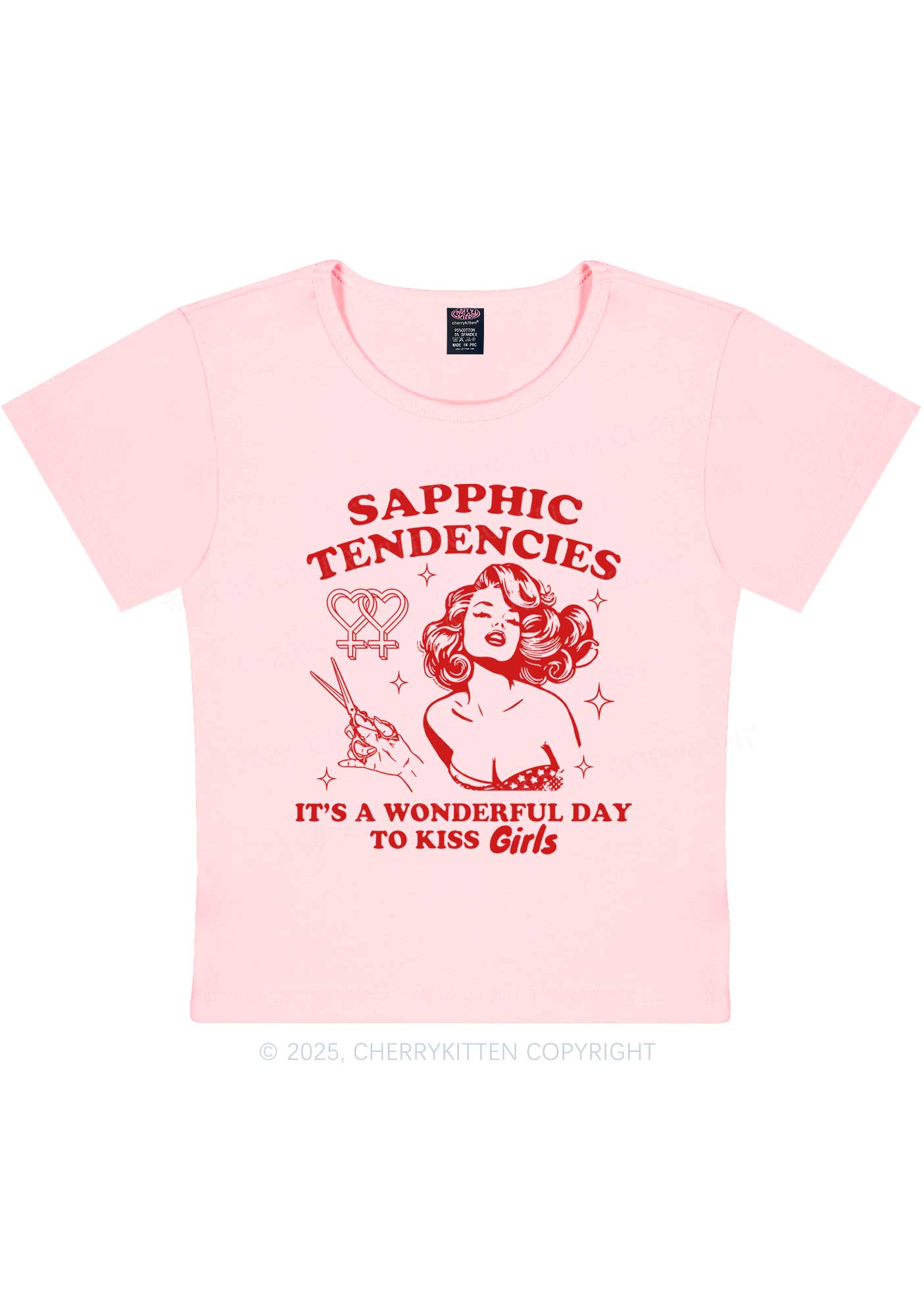 Sapphic Tendencies Kiss Girls Y2K Baby Tee Cherrykitten