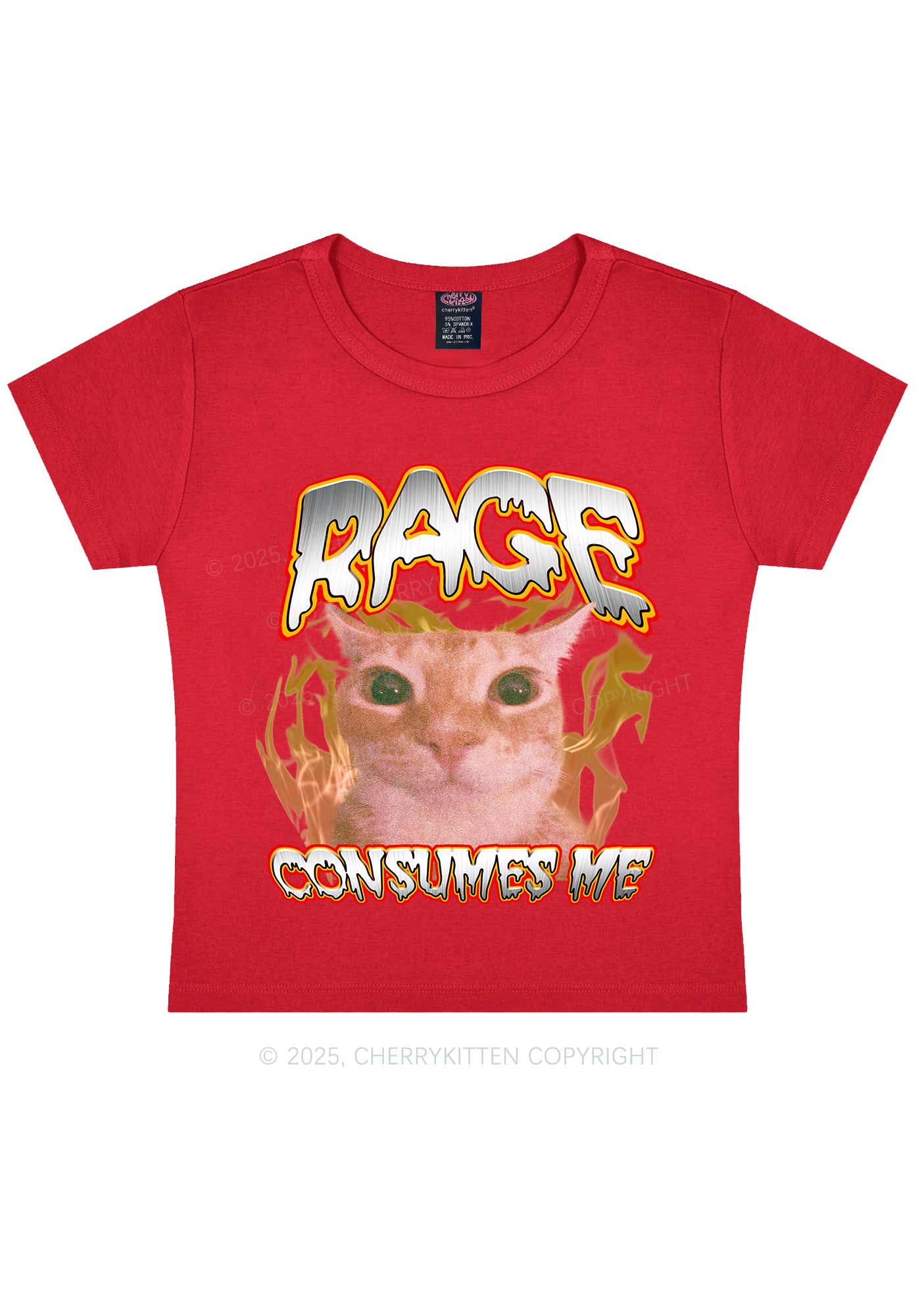 Rage Consumes Me Cat Y2K Baby Tee Cherrykitten