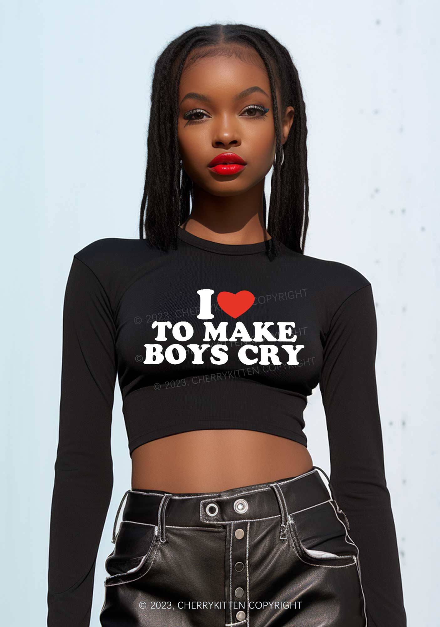 Love To Make Boys Cry Long Sleeve Crop Top Cherrykitten