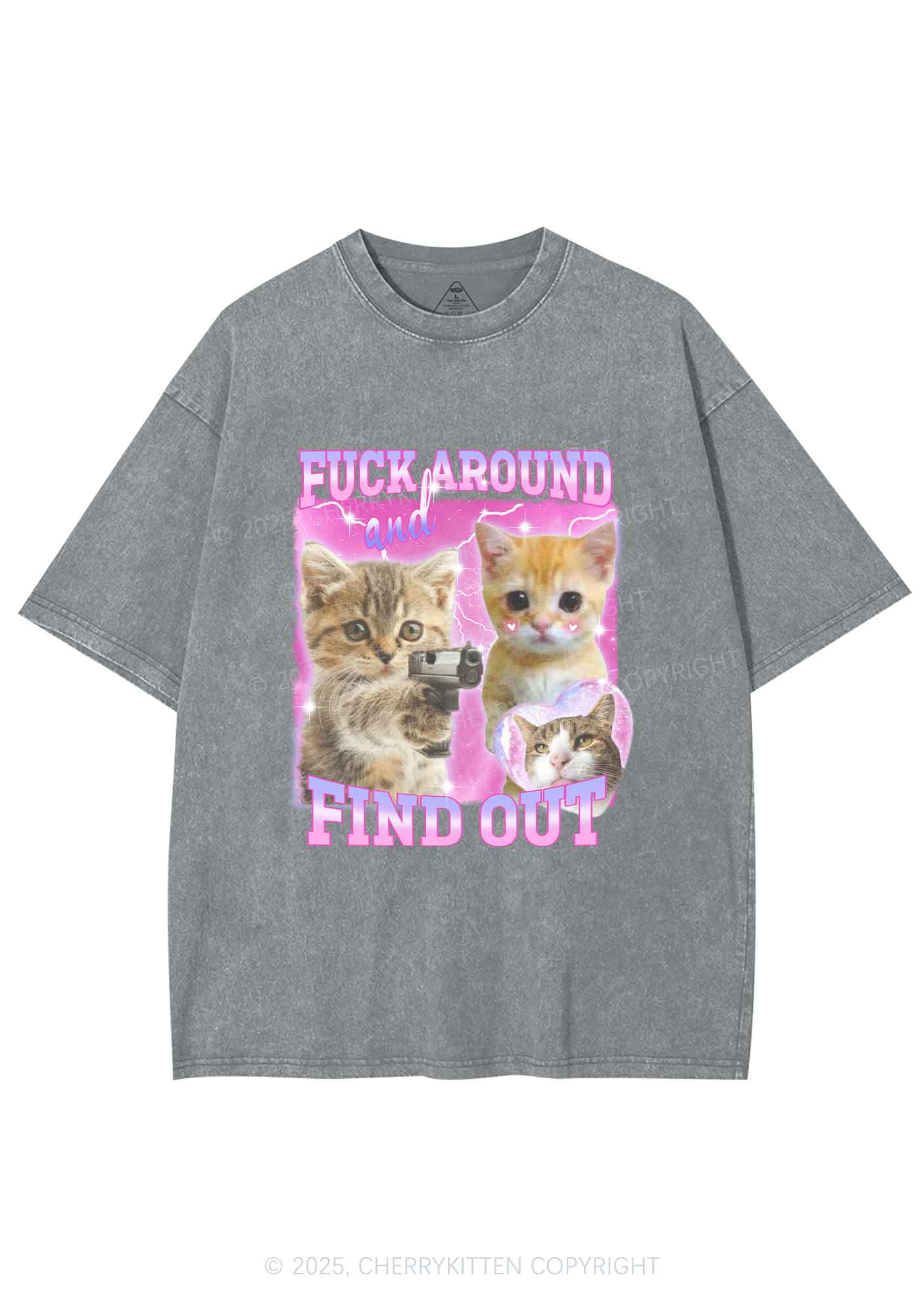 Fxxk Around Cats Y2K Shirts Washed Tee Cherrykitten