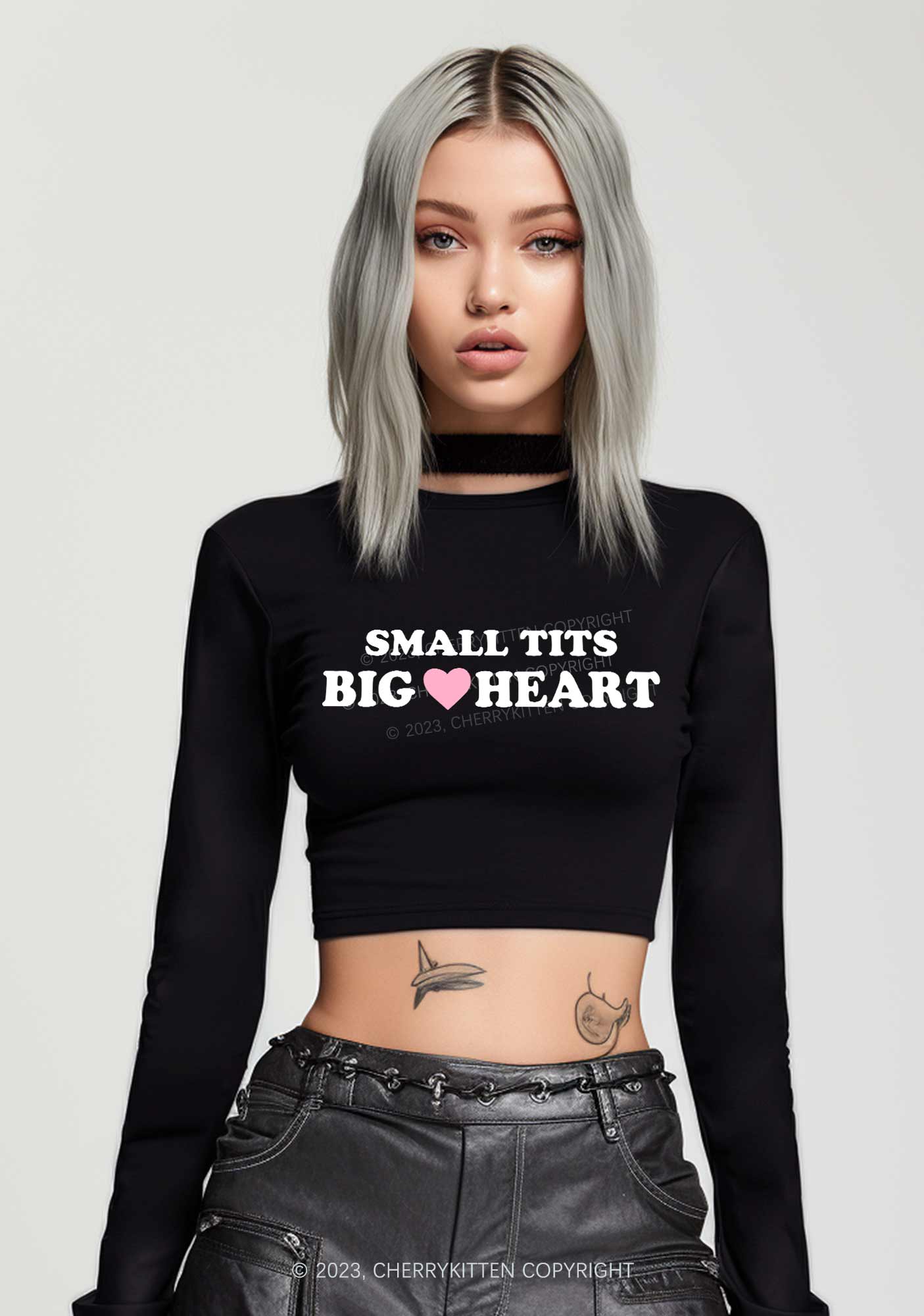 Small But Big Heart Long Sleeve Crop Top Cherrykitten