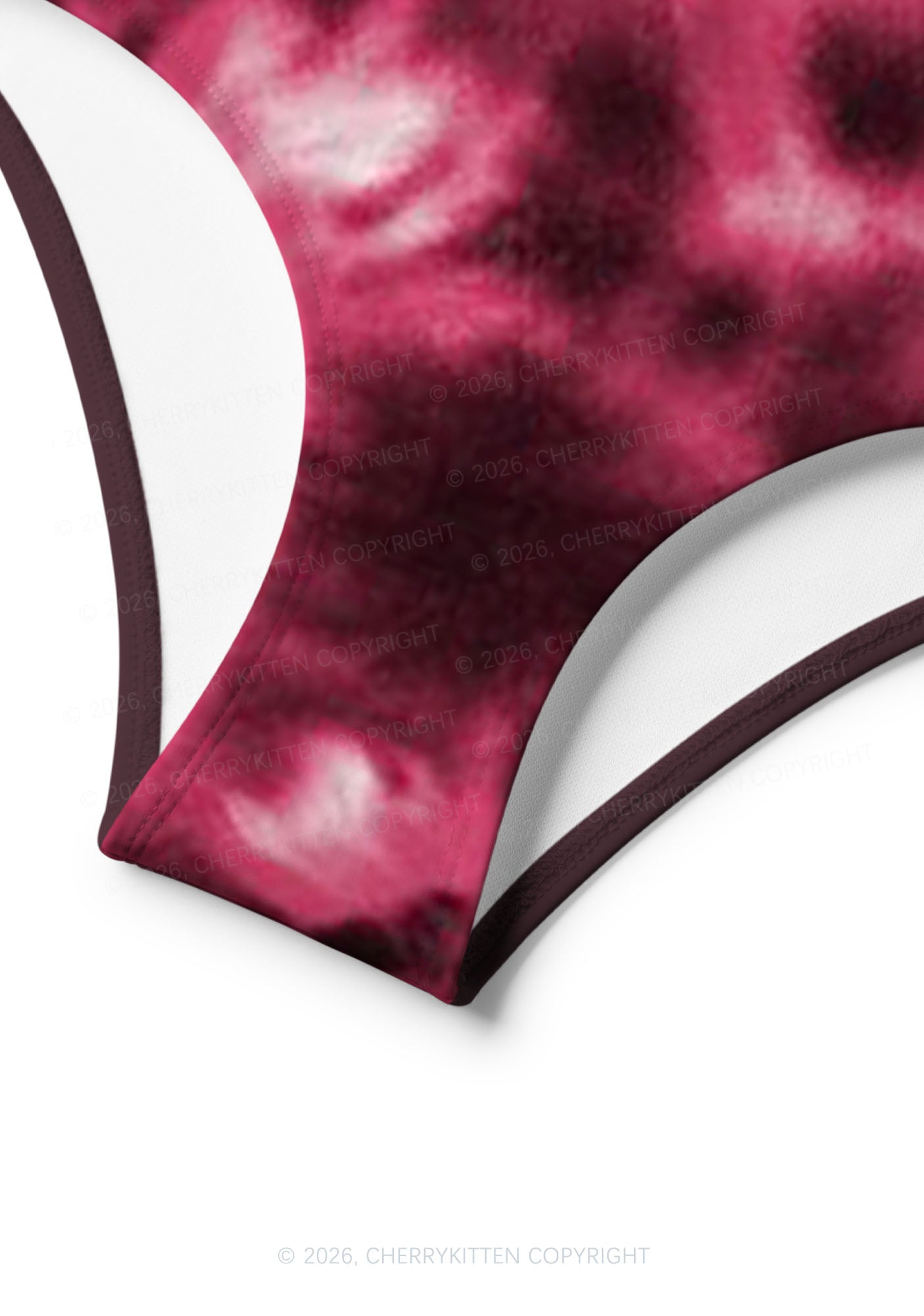 Wine Red Tie Dye Y2K Print Bikini Set Cherrykitten
