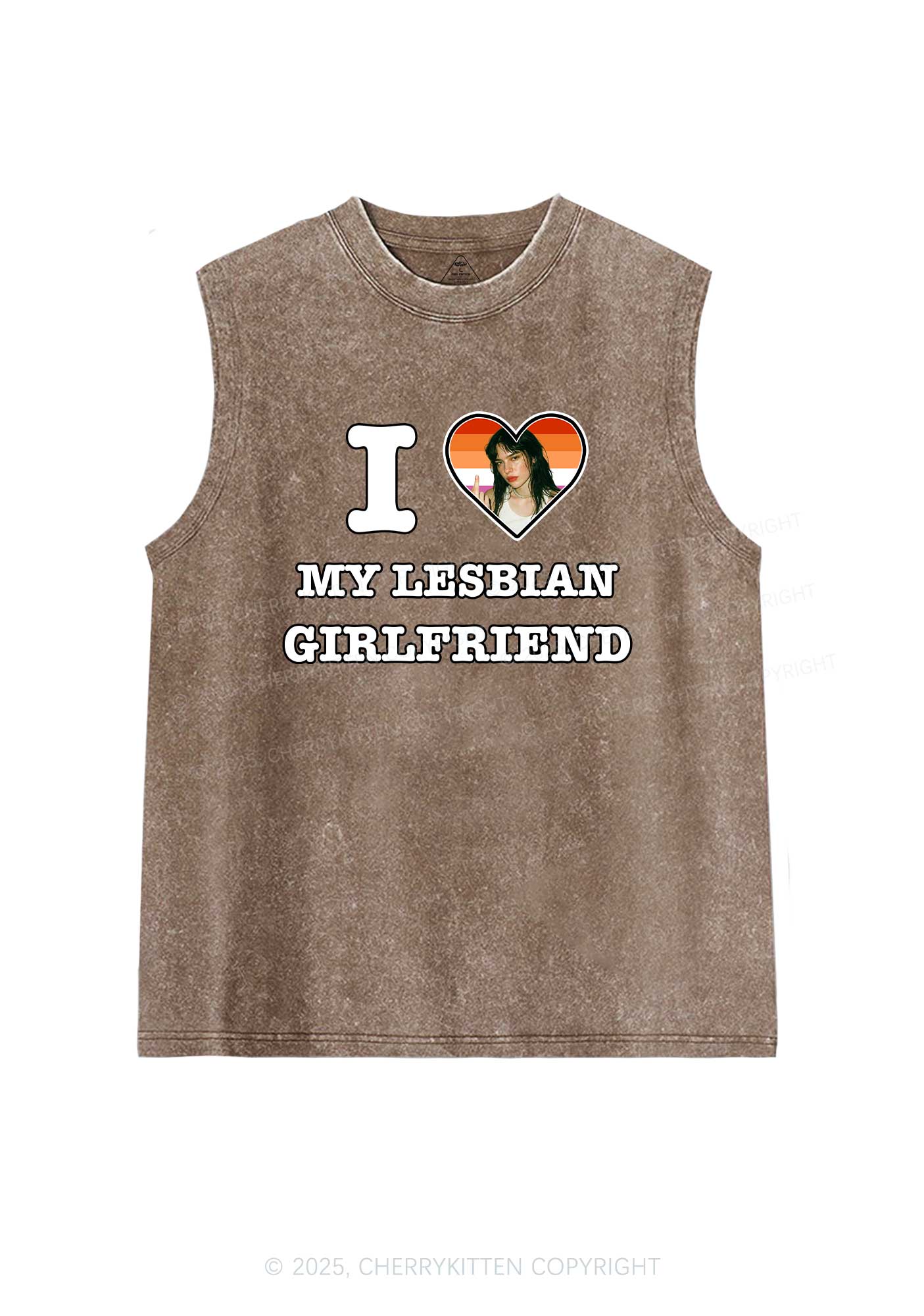 Custom My Lesbian GF Pride Y2K Washed Muscle Tank Cherrykitten