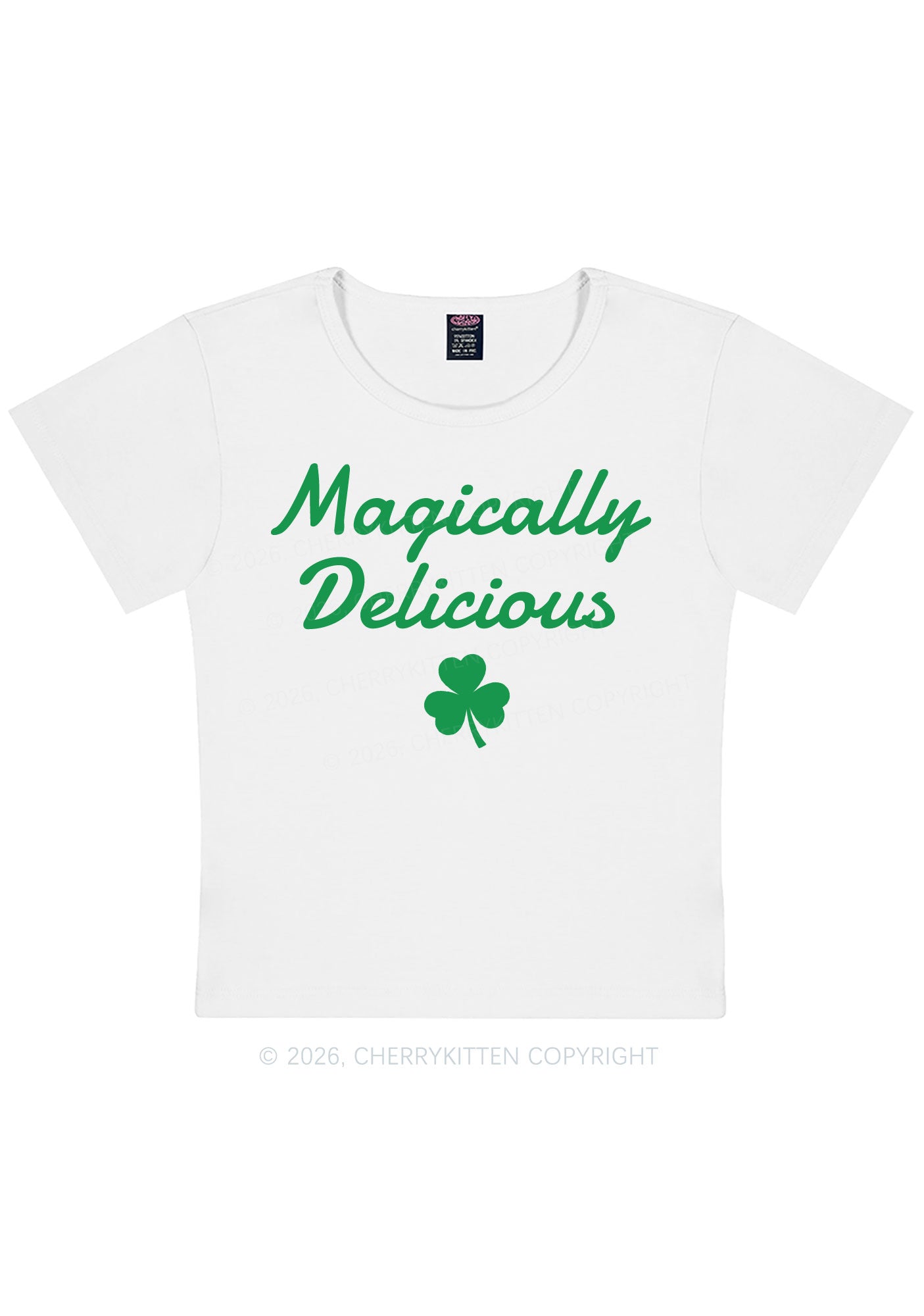 Magically Delicious Shamrock St Patricks Y2K Baby Tee Cherrykitten