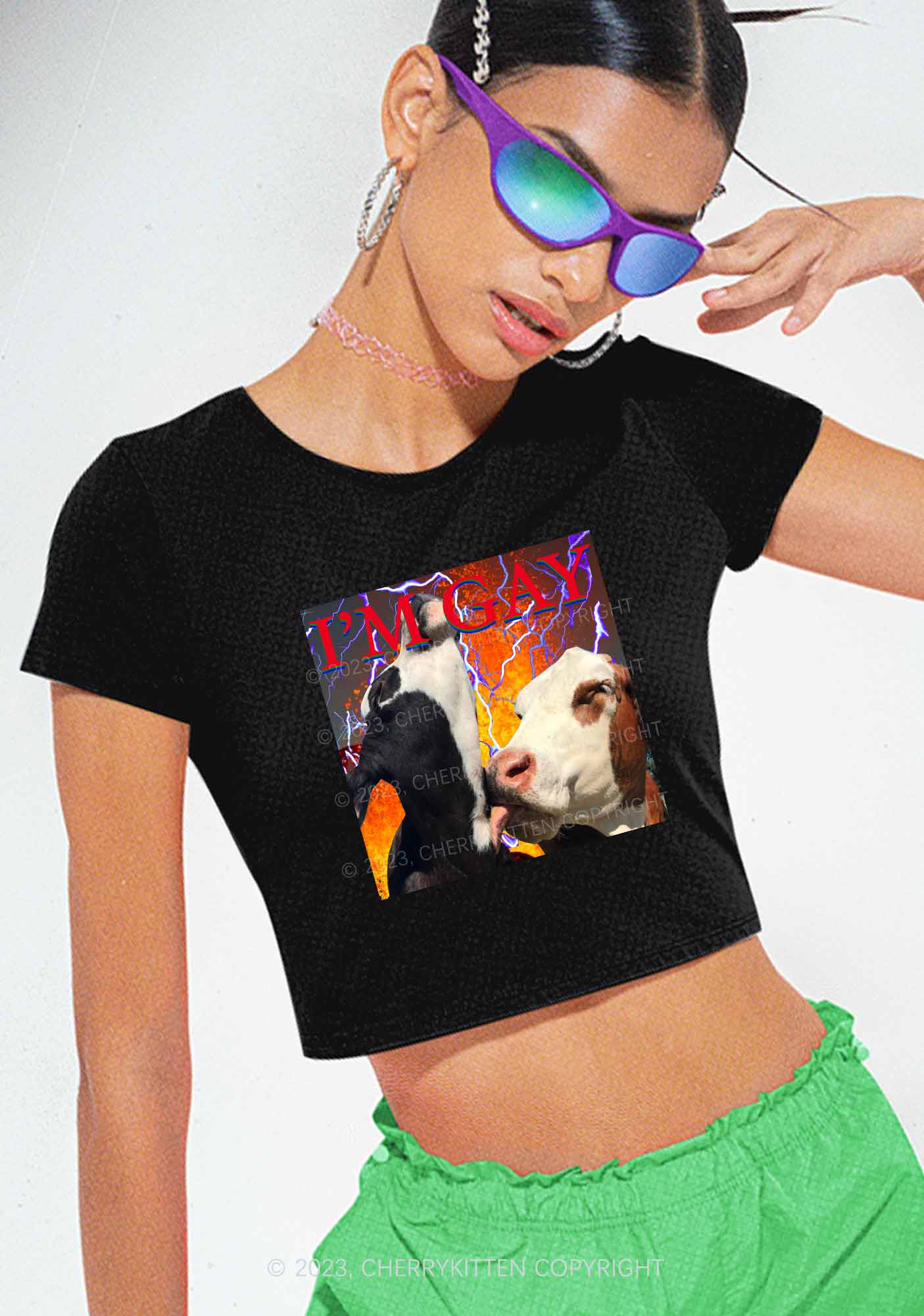 Gay Cow Play Y2K Baby Tee Cherrykitten