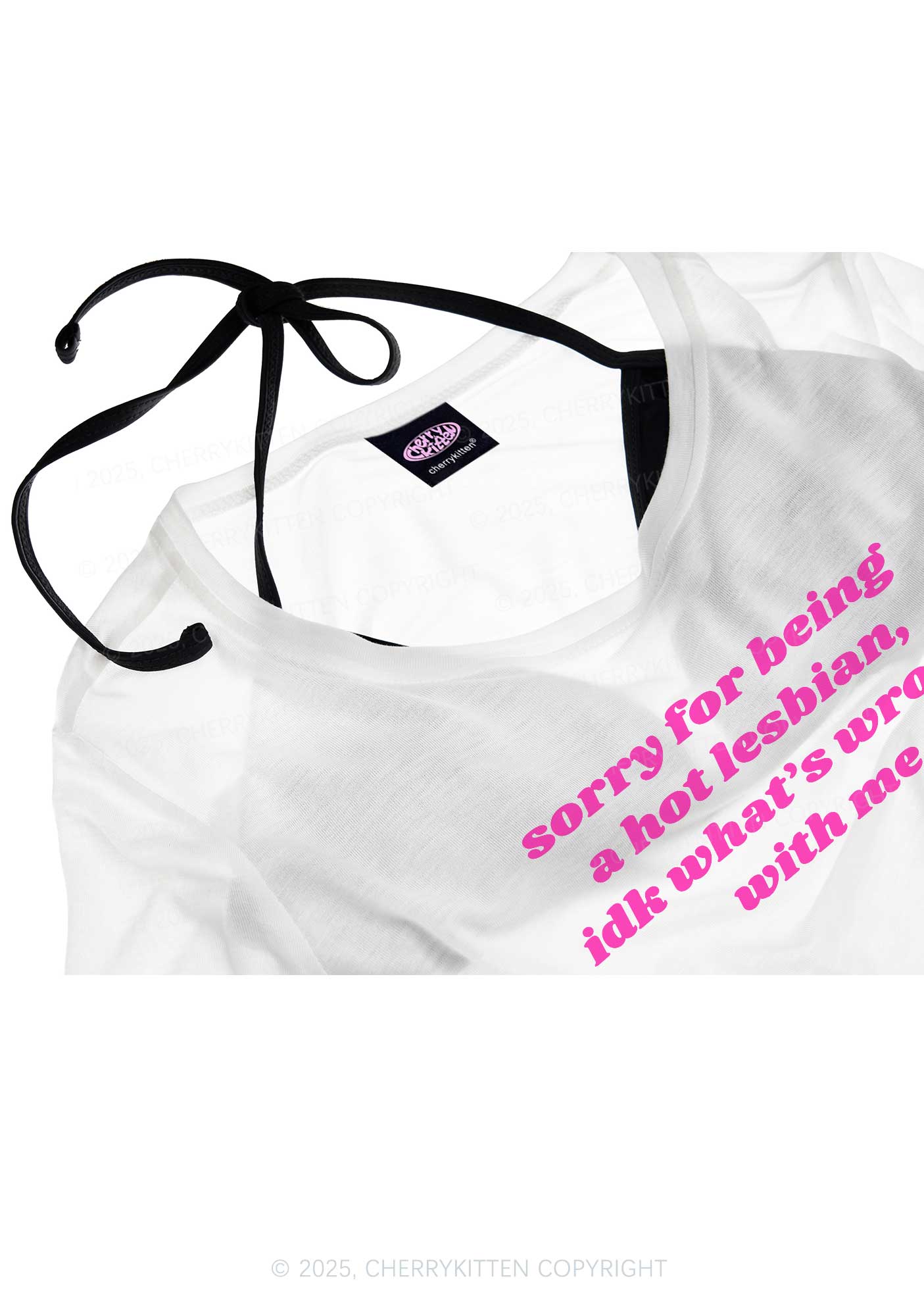 Sorry For Being Hot Lesbian Pride Y2K Sheer Crop Tee Cherrykitten