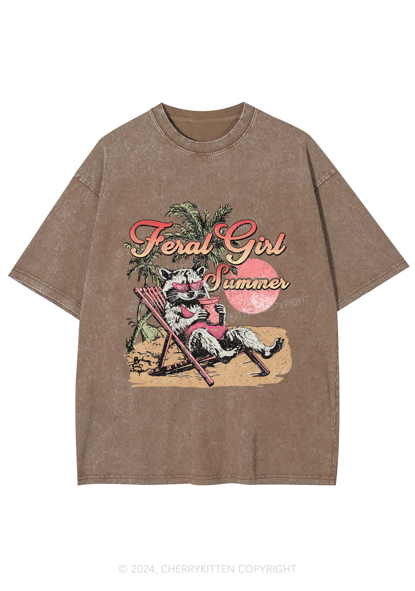 Feral Girl Summer Raccoon Y2K Washed Tee Cherrykitten