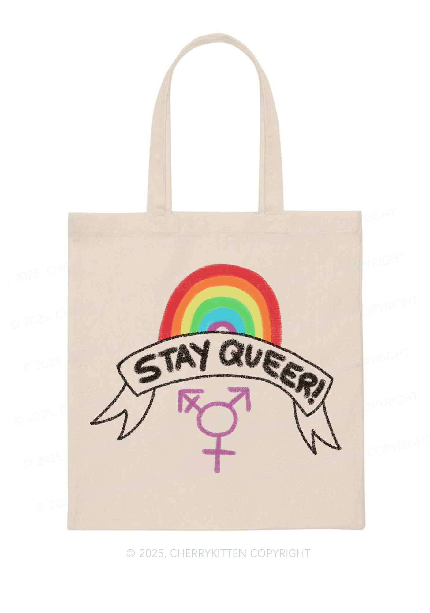 Stay Queer Pride Y2K Canvas Tote Bag Cherrykitten