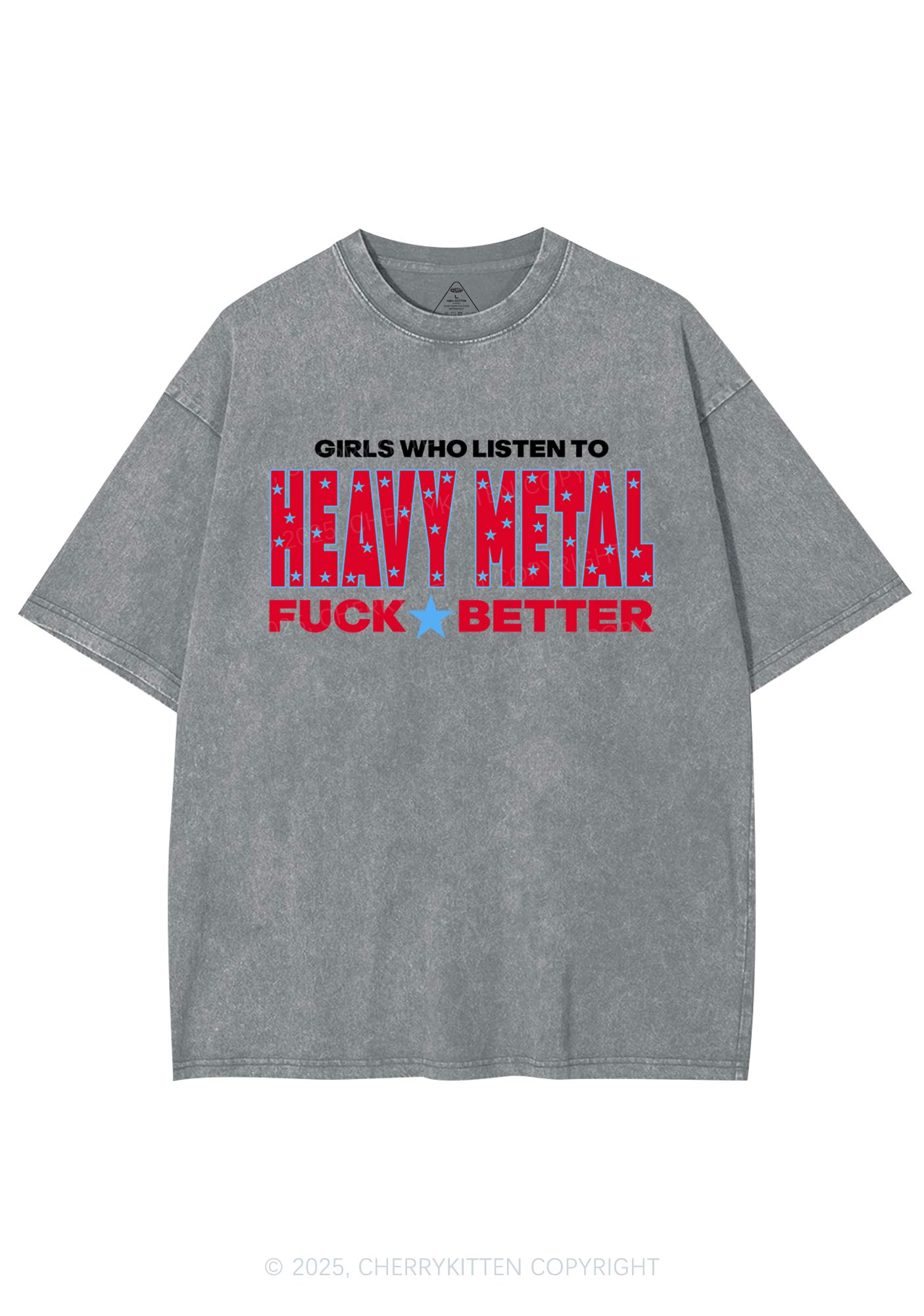 Girls Listen Heavy Metal Y2K Shirts Washed Tee Cherrykitten