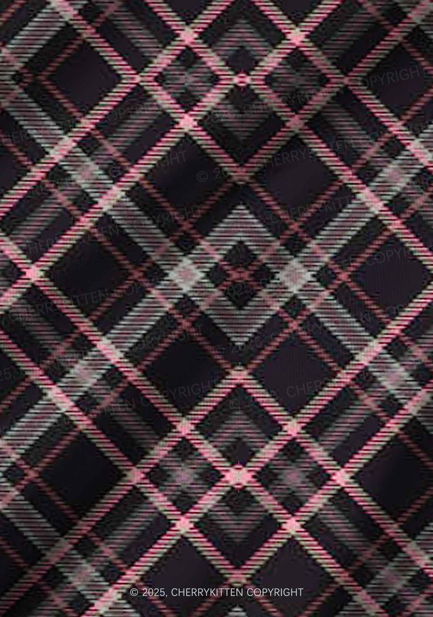 Pink Plaid Y2K Print Long Sleeve Pajama Set Cherrykitten