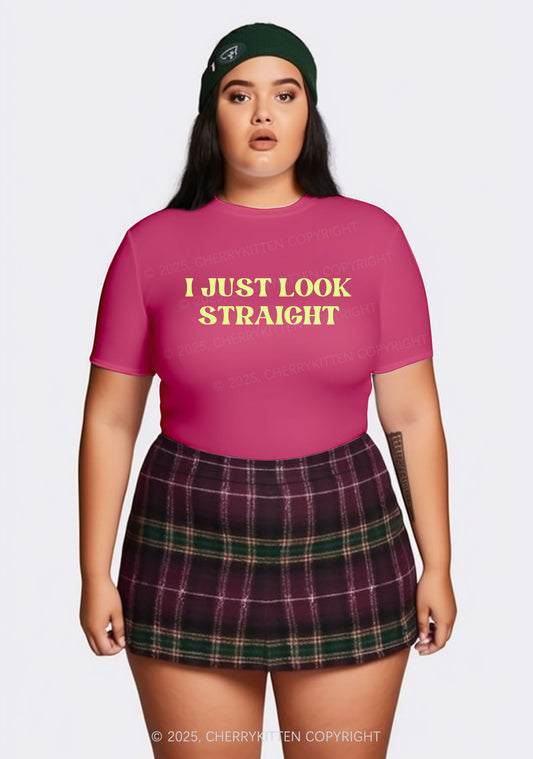 Curvy I Just Look Straight Y2K Baby Tee Cherrykitten