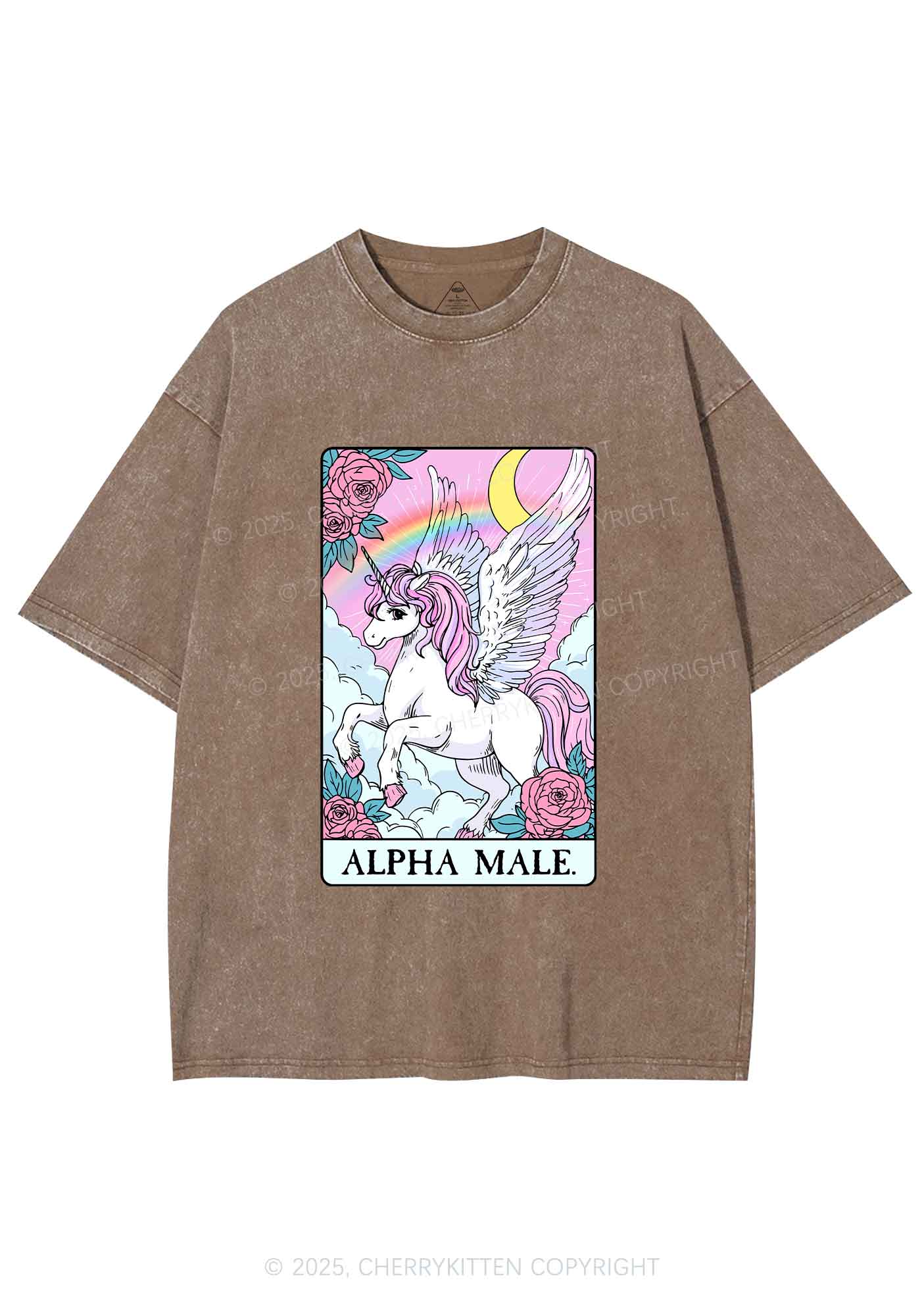 Rose Unicorn Alpha Male Y2K Shirts Washed Tee Cherrykitten