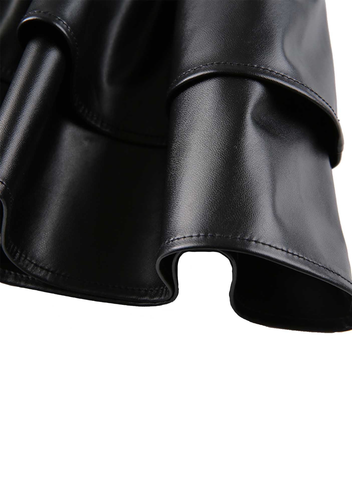 Black Strappy Y2K Pleated Leather Skirt Cherrykitten