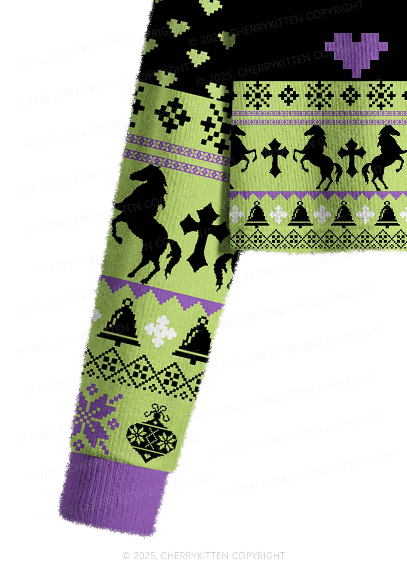 Green K Pony Y2K Christmas Crop Knit Sweatshirt Cherrykitten