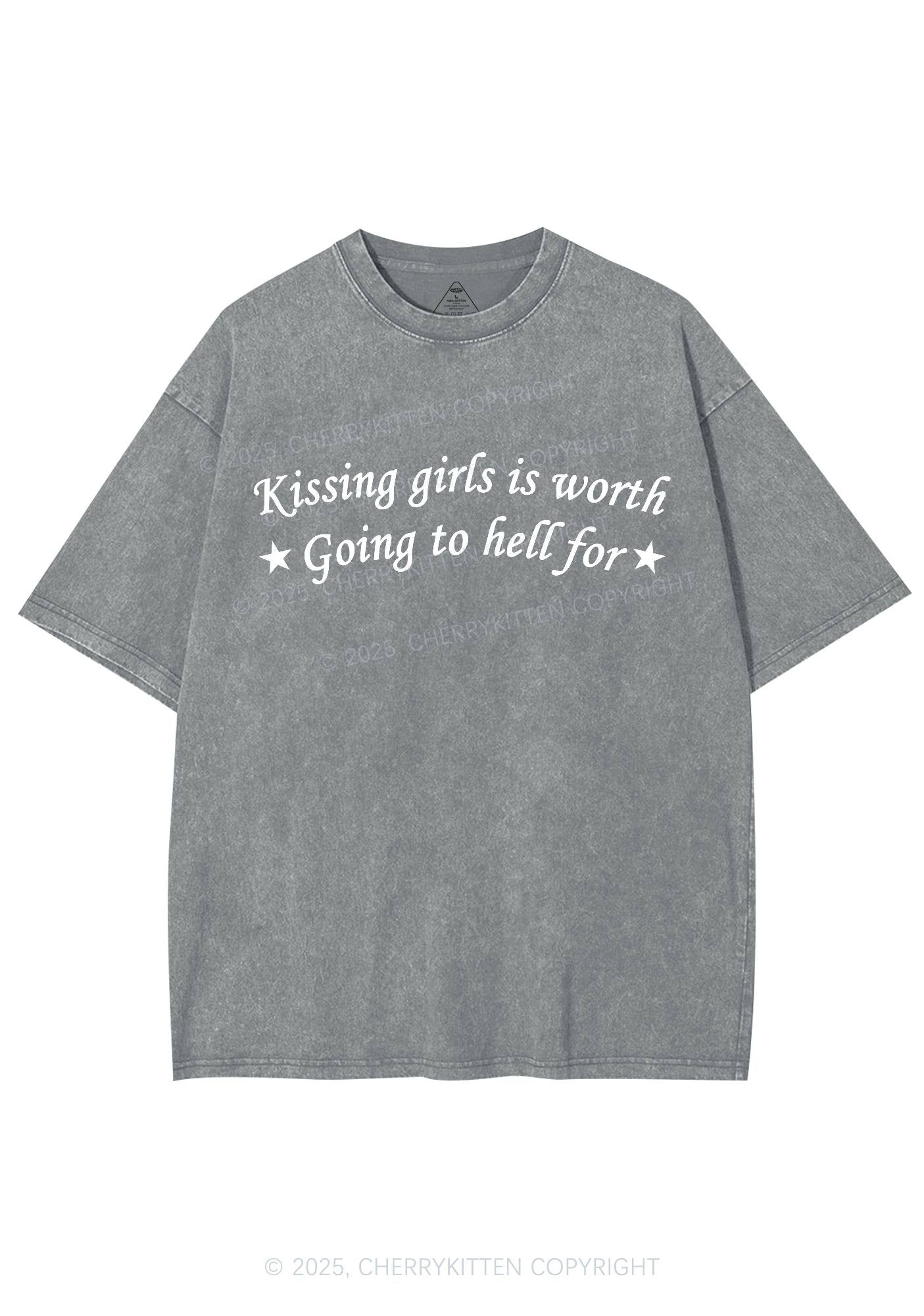Kissing Girls is Worth Y2K Shirts Washed Tee Cherrykitten
