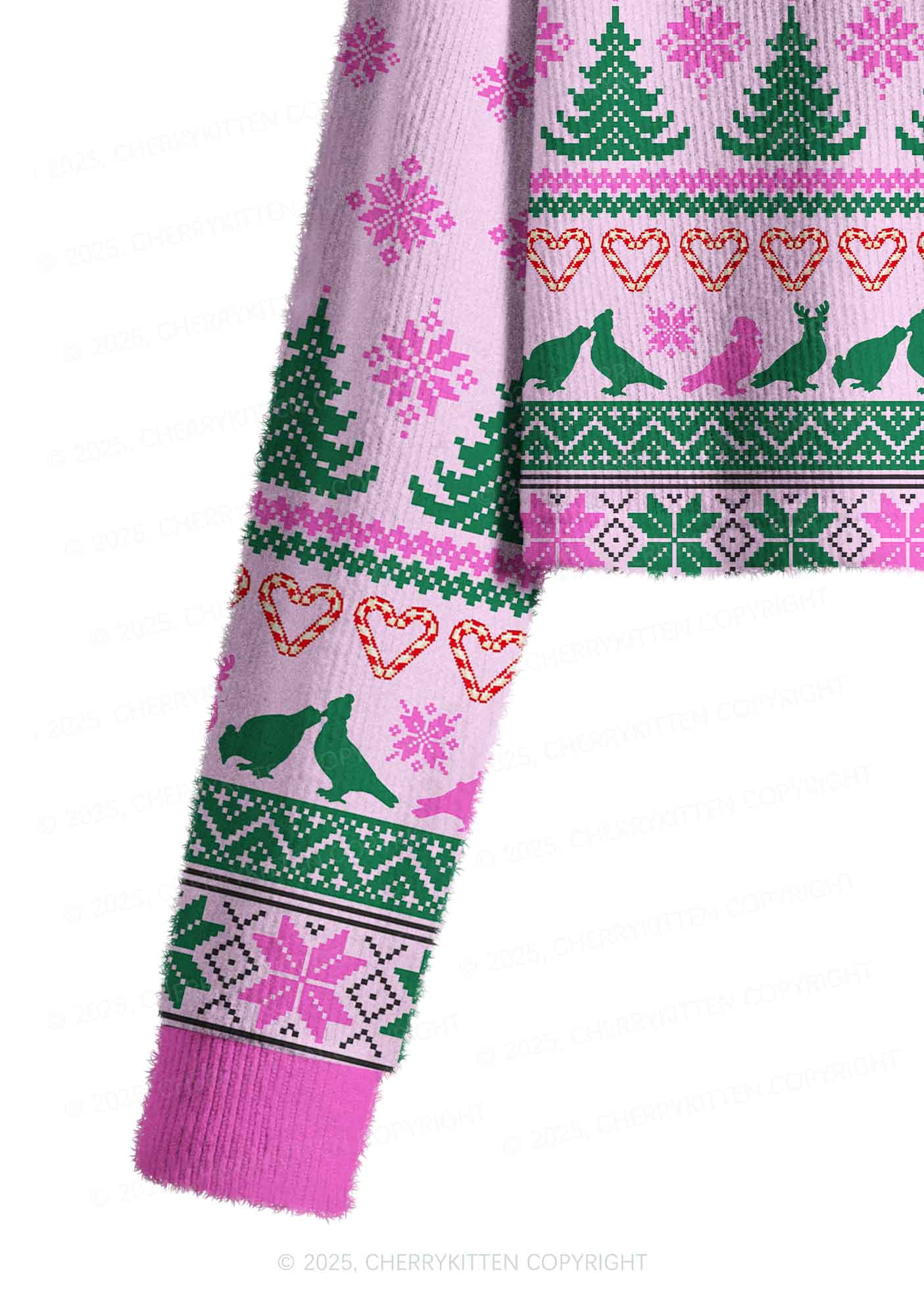 Christmas Pigeon Y2K Christmas Crop Knit Sweatshirt Cherrykitten