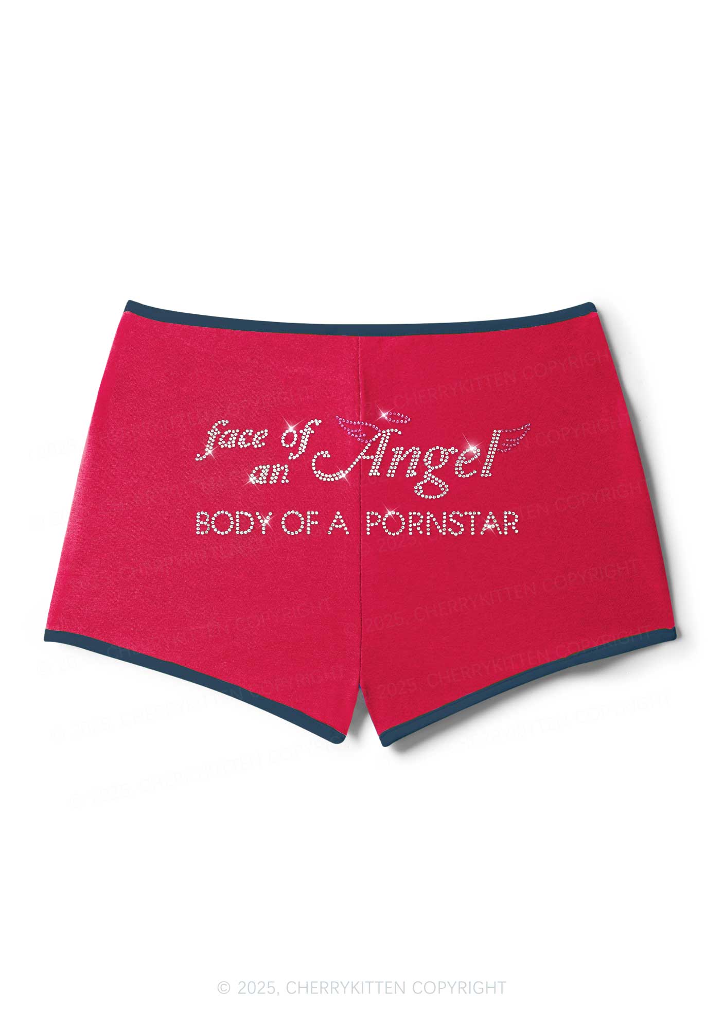 Rhinestone Face Of An Angel Y2K Booty Shorts Cherrykitten