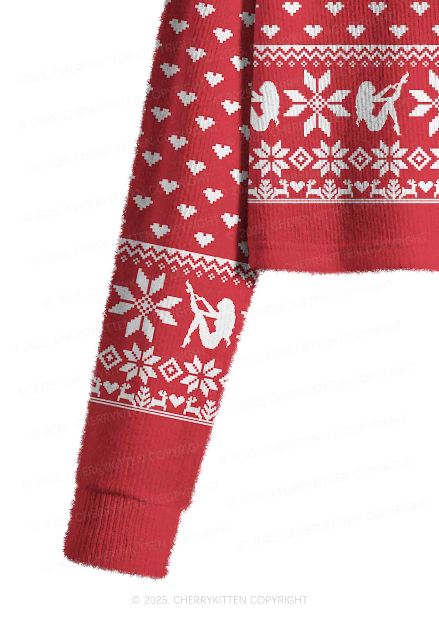 Red Cxxt Y2K Christmas Crop Knit Sweatshirt Cherrykitten