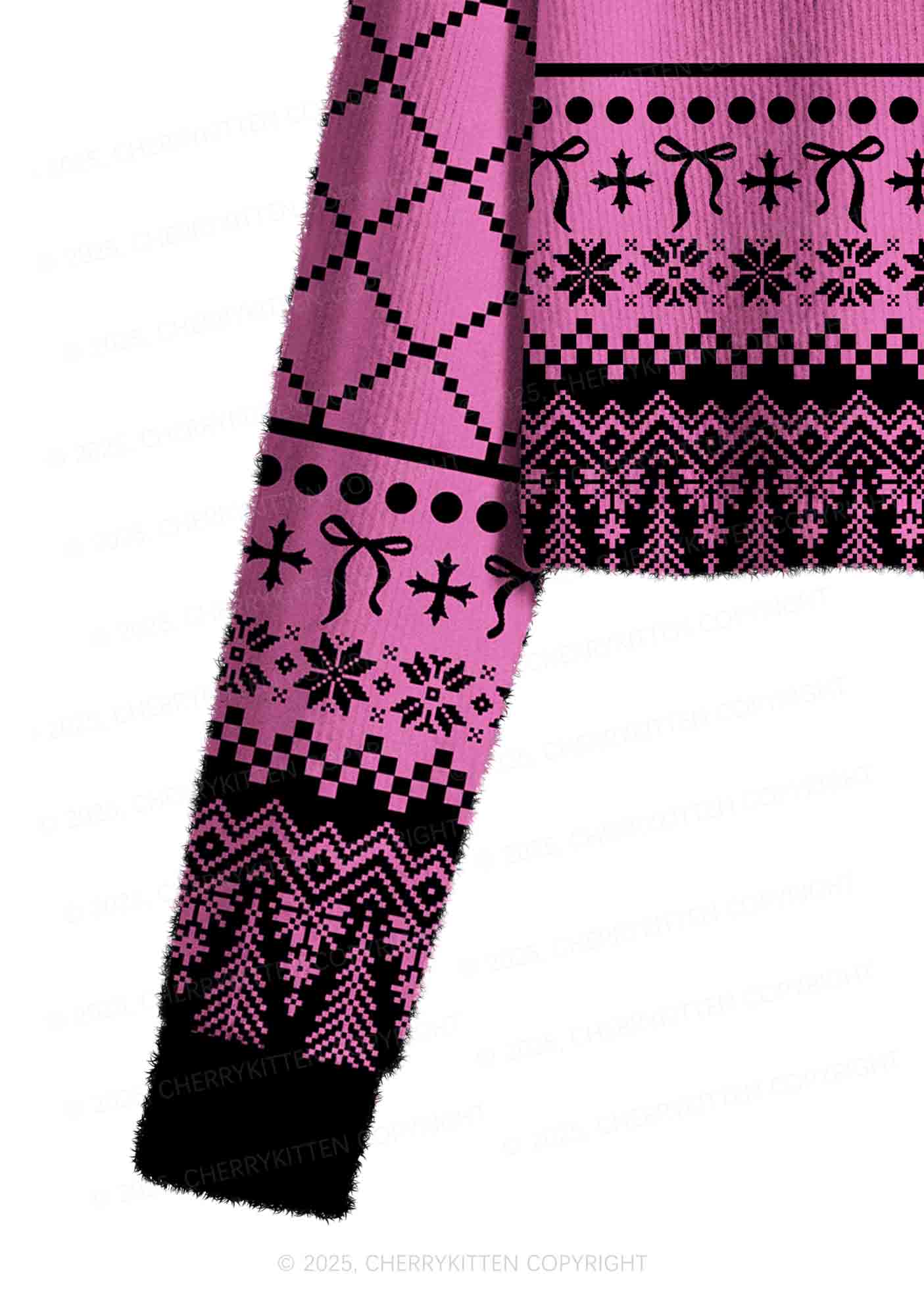 Awake But At What Cost Y2K Christmas Crop Knit Sweatshirt Cherrykitten