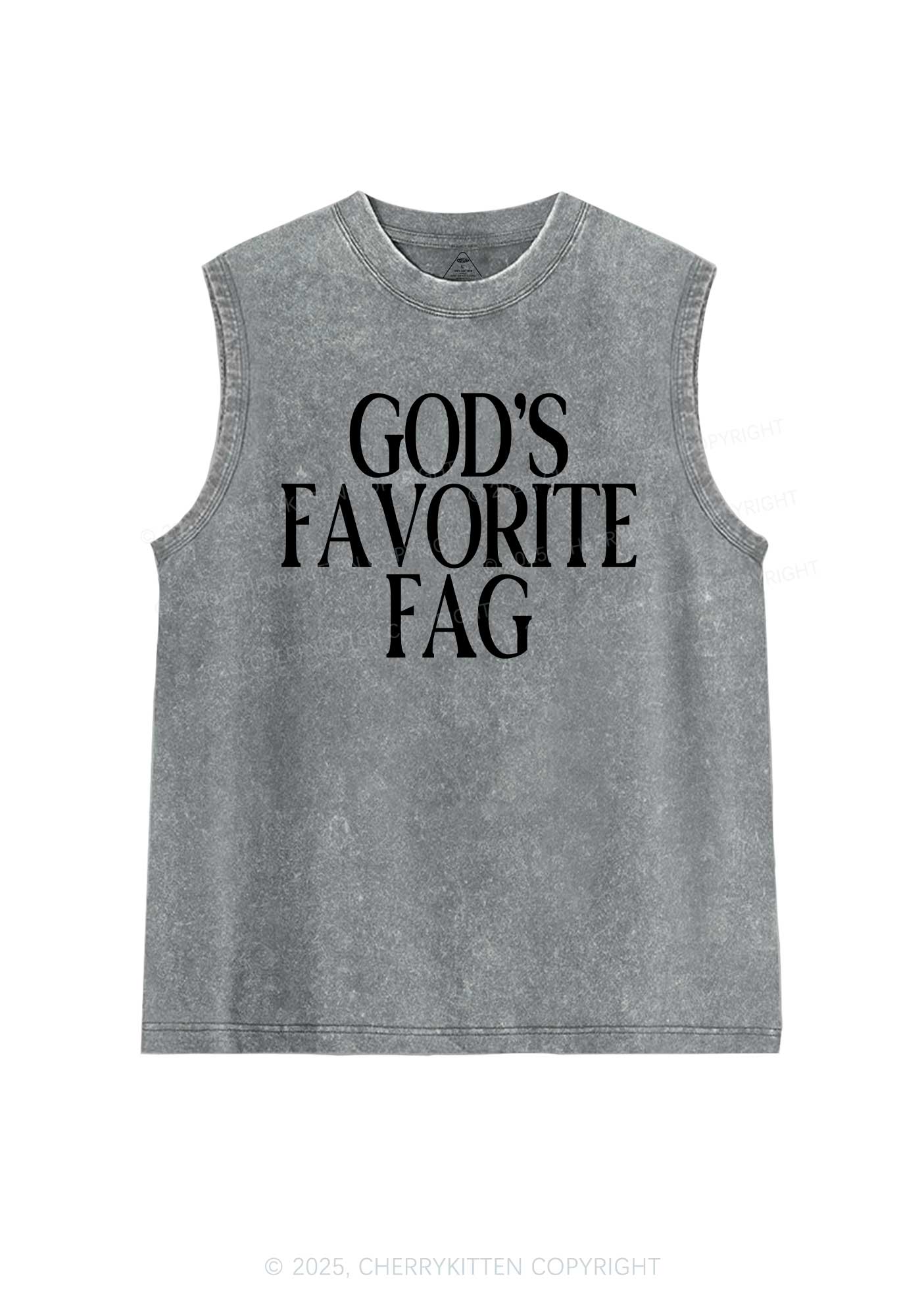 Gods Favorite Fag Pride Y2K Washed Muscle Tank Cherrykitten