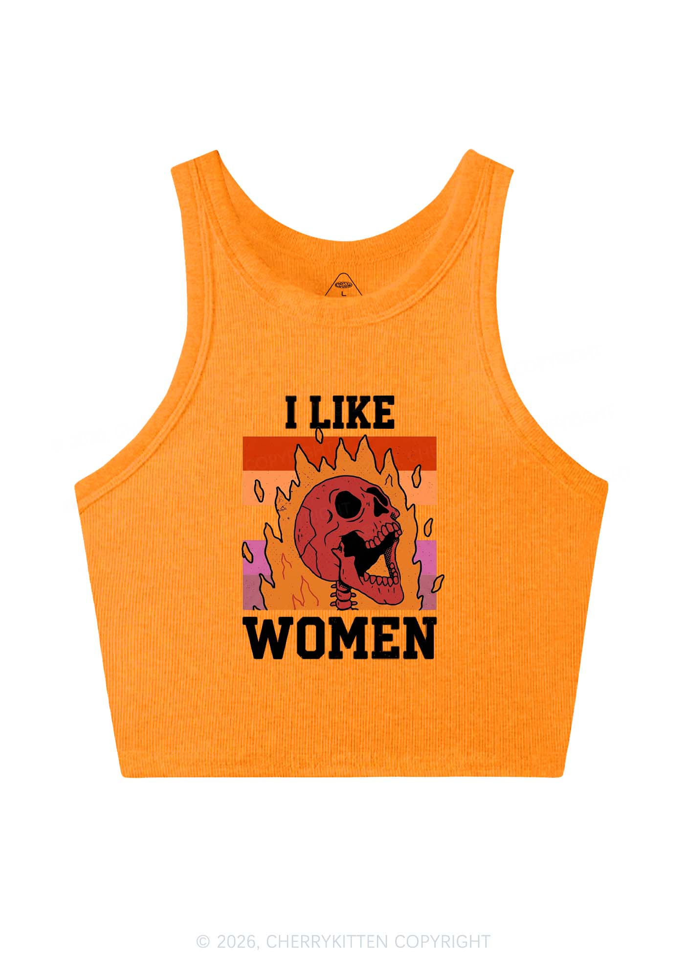 I Like Women Skull Pride Y2K Crop Tank Top Cherrykitten