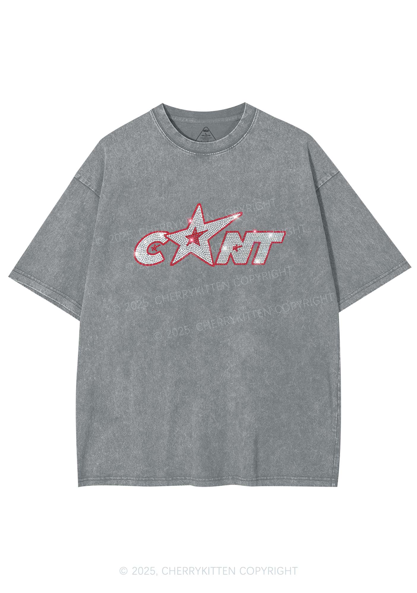 Rhinestone Star Cxxt Y2K Shirts Washed Tee Cherrykitten