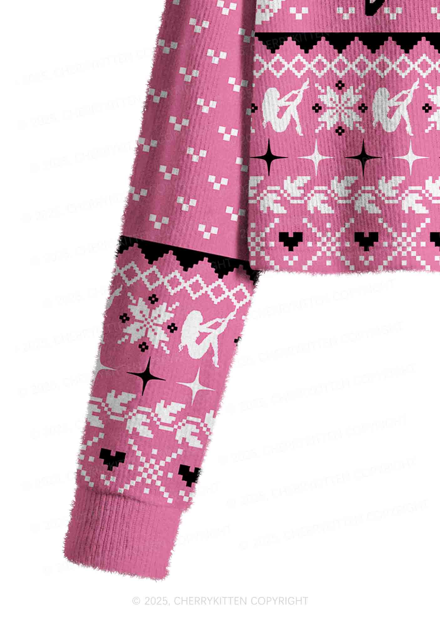 Pink Cxxt Star Y2K Christmas Crop Knit Sweatshirt Cherrykitten