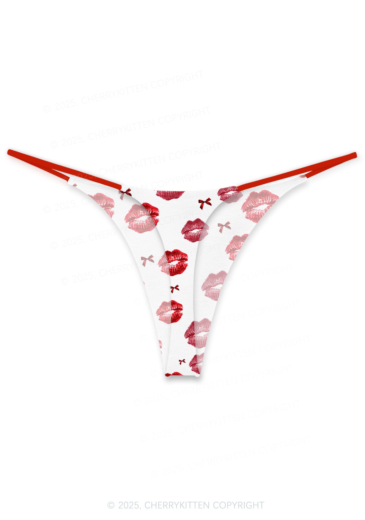 Red Lips Bows Valentine's Day Y2K Print Couples Thong Set Cherrykitten