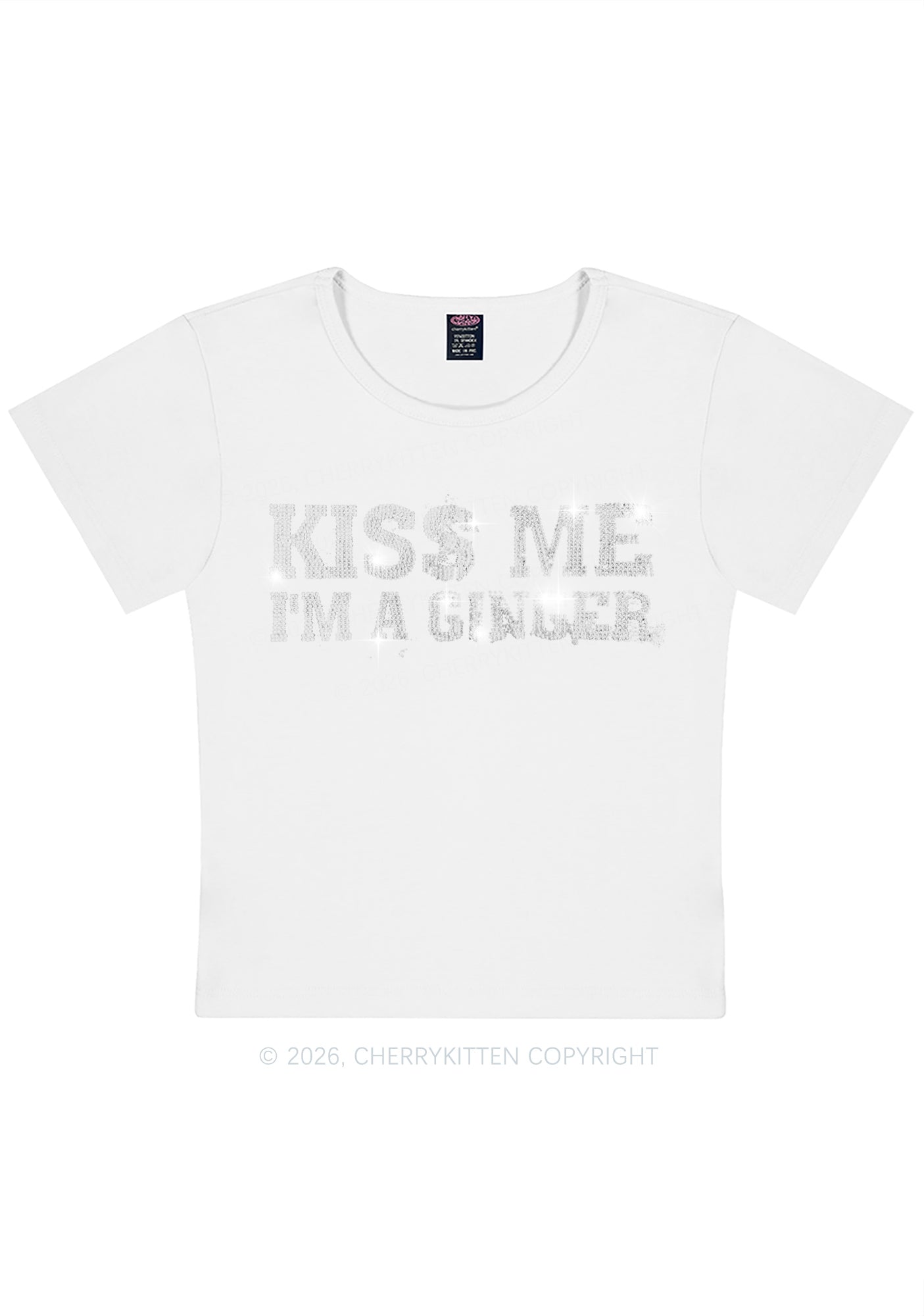Rhinestone Kiss Me Im Ginger St Patricks Y2K Baby Tee Cherrykitten