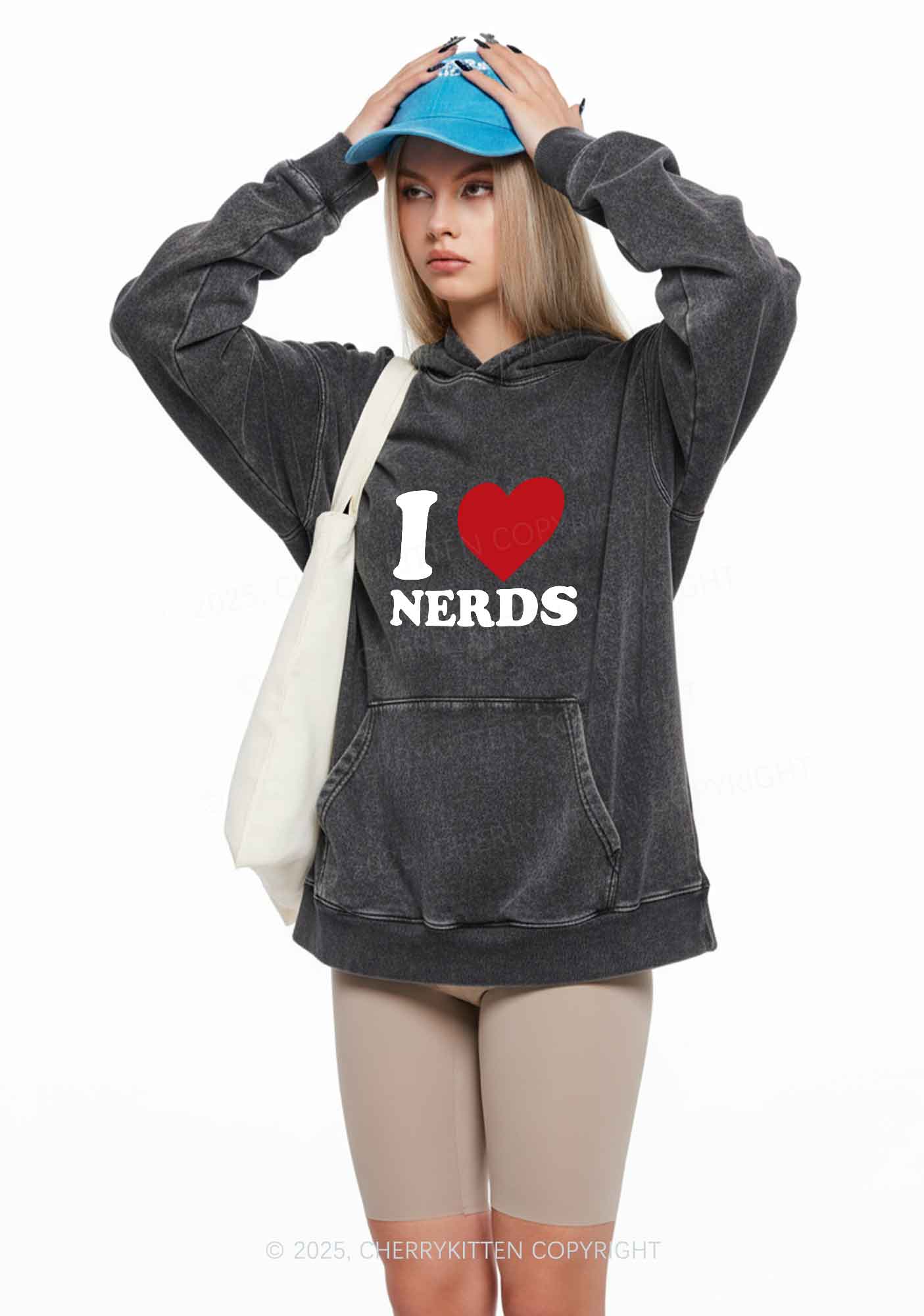 I Love Nerds Y2K Washed Hoodie Cherrykitten