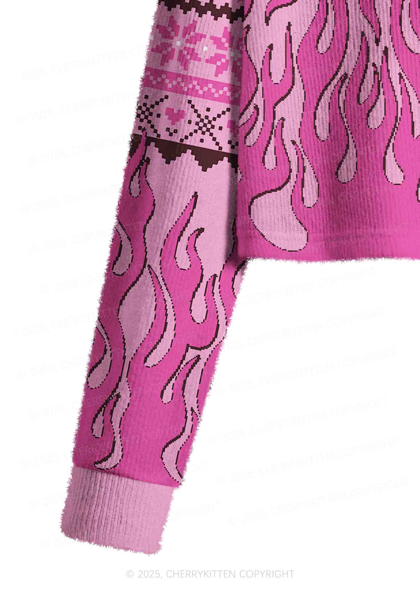 Cunting Season Y2K Christmas Crop Knit Sweatshirt Cherrykitten