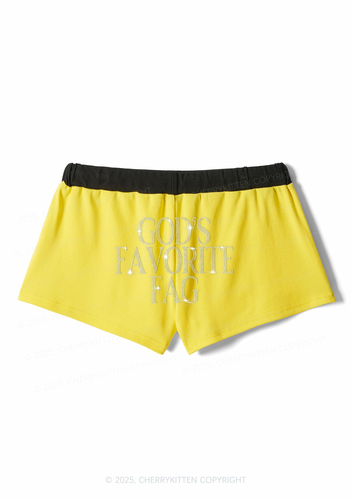 Rhinestone Gods Favorite Fag Pride Y2K Drawstring Mini Shorts Cherrykitten