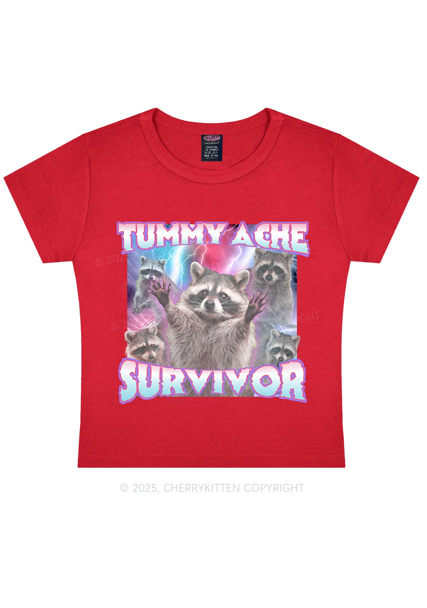 Tummy Ache Survivor Raccoon Y2K Baby Tee Cherrykitten