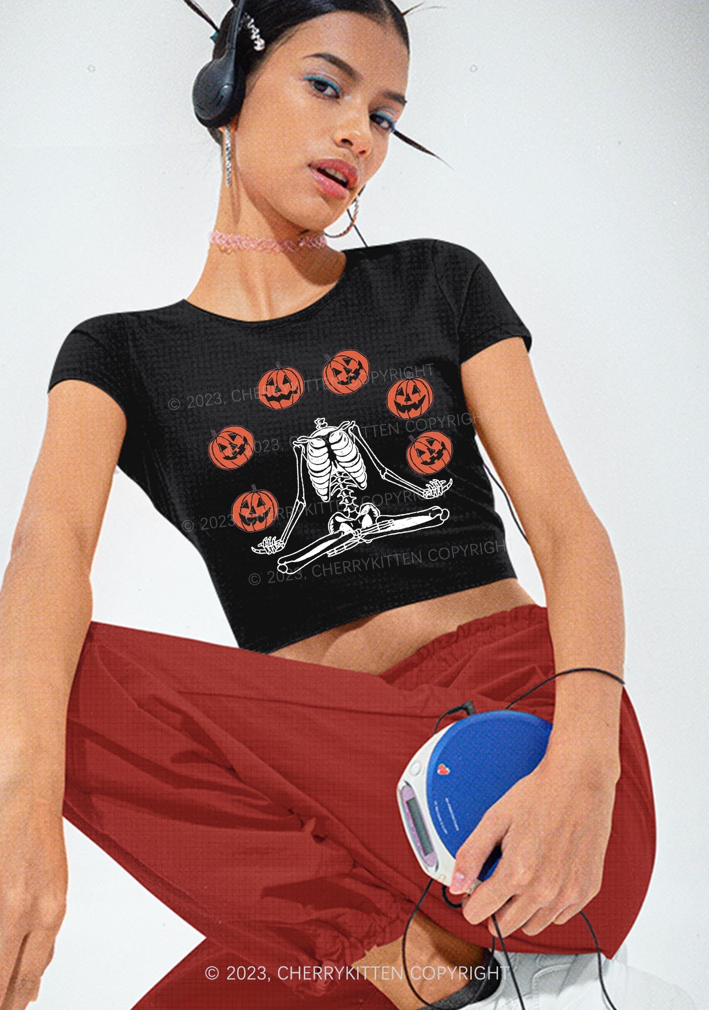 Halloween Pumpkin Head Skeleton Baby Tee Cherrykitten