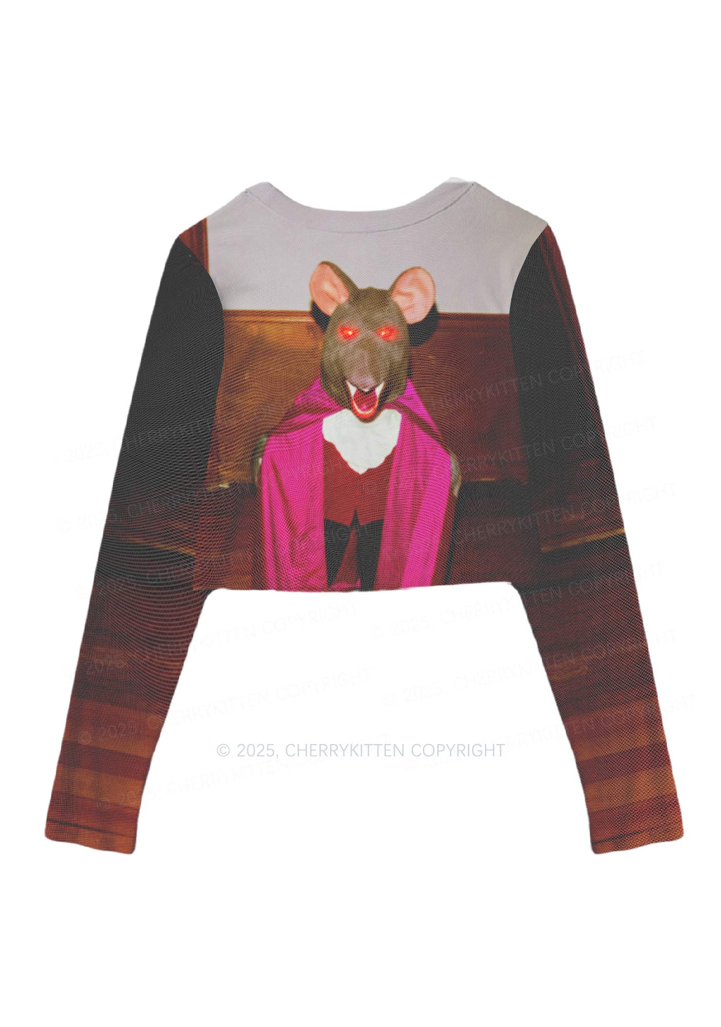 Caped Ratz Y2K Mesh Long Sleeve Crop Top Cherrykitten
