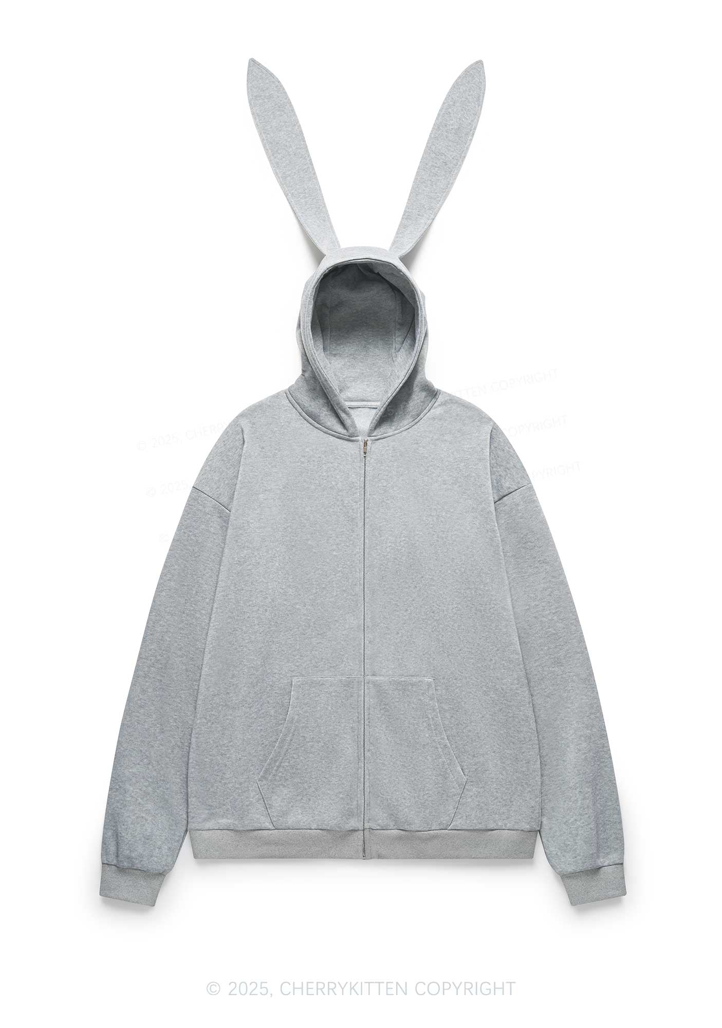 I Love Nerds Y2K Bunny Ear Zip Hoodie Cherrykitten