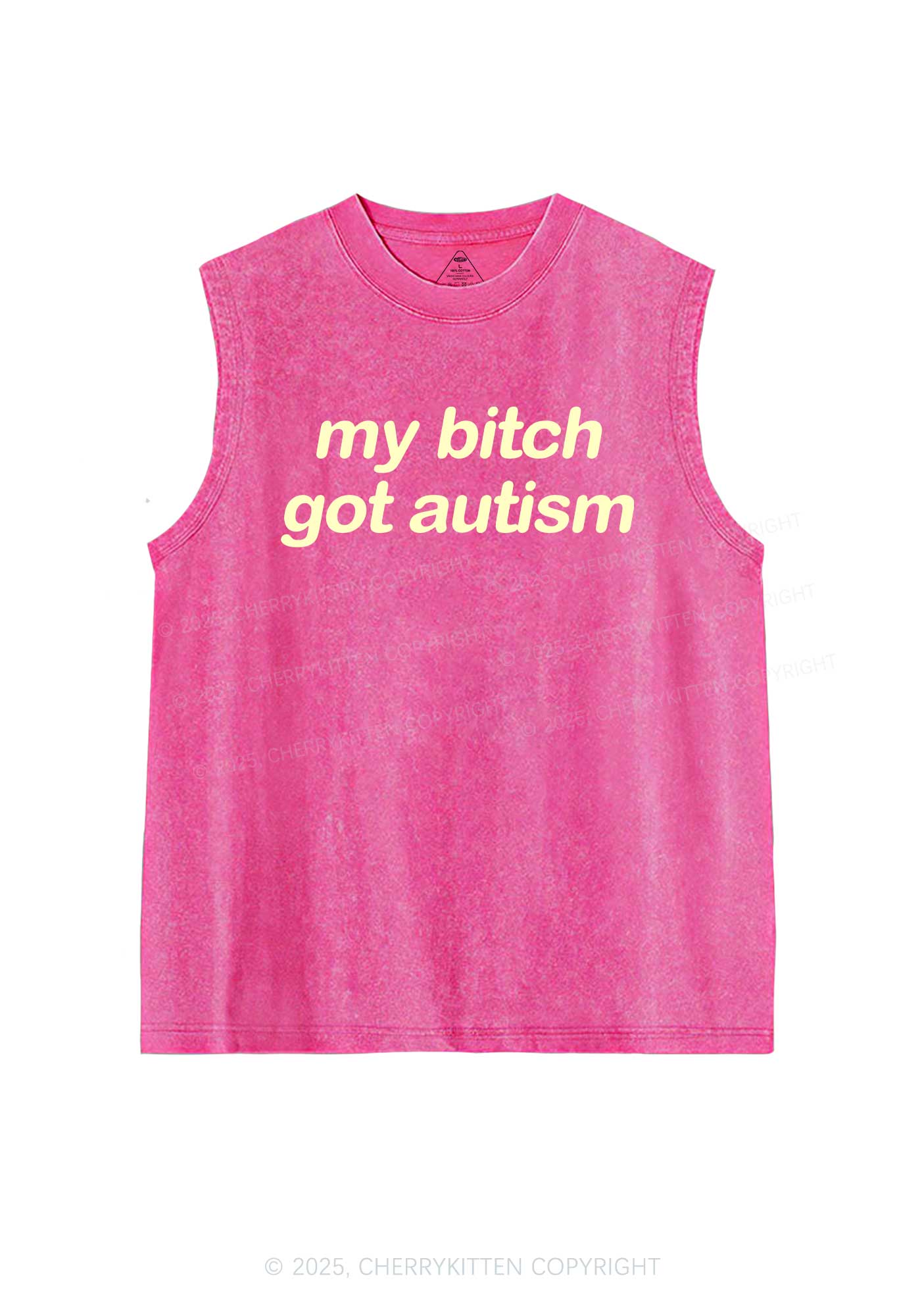 My Bxxch Got Autism Y2K Washed Muscle Tank Cherrykitten