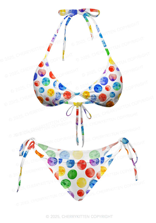 Rainbow Watercolor Dots Y2K Print Bikini Set Cherrykitten
