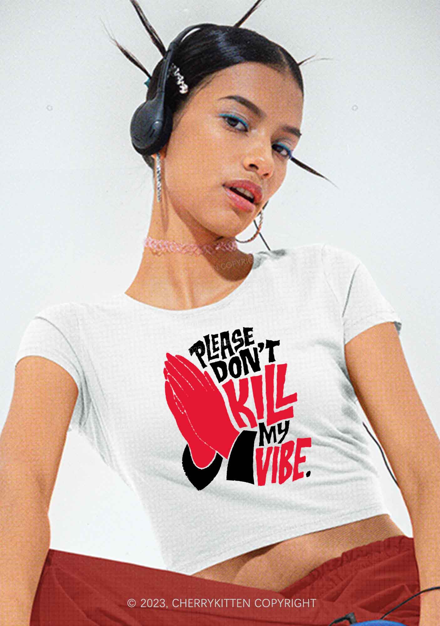 Please Don't Kill My Vibe Halloween Baby Tee Cherrykitten