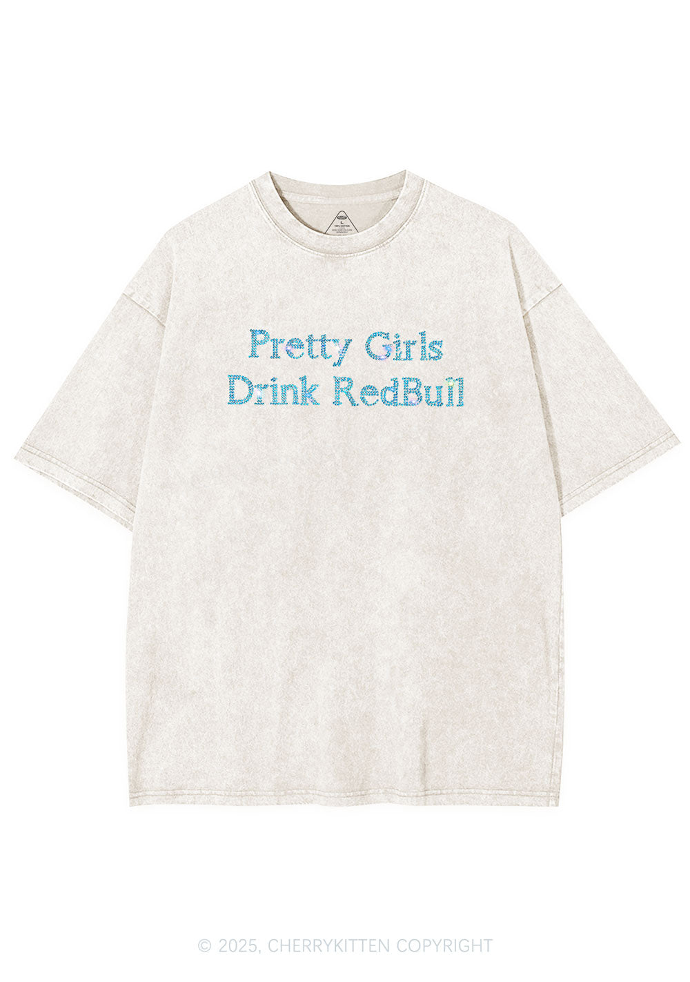 Rhinestone Pretty Girls Drink Redbull Y2K Shirts Washed Tee Cherrykitten