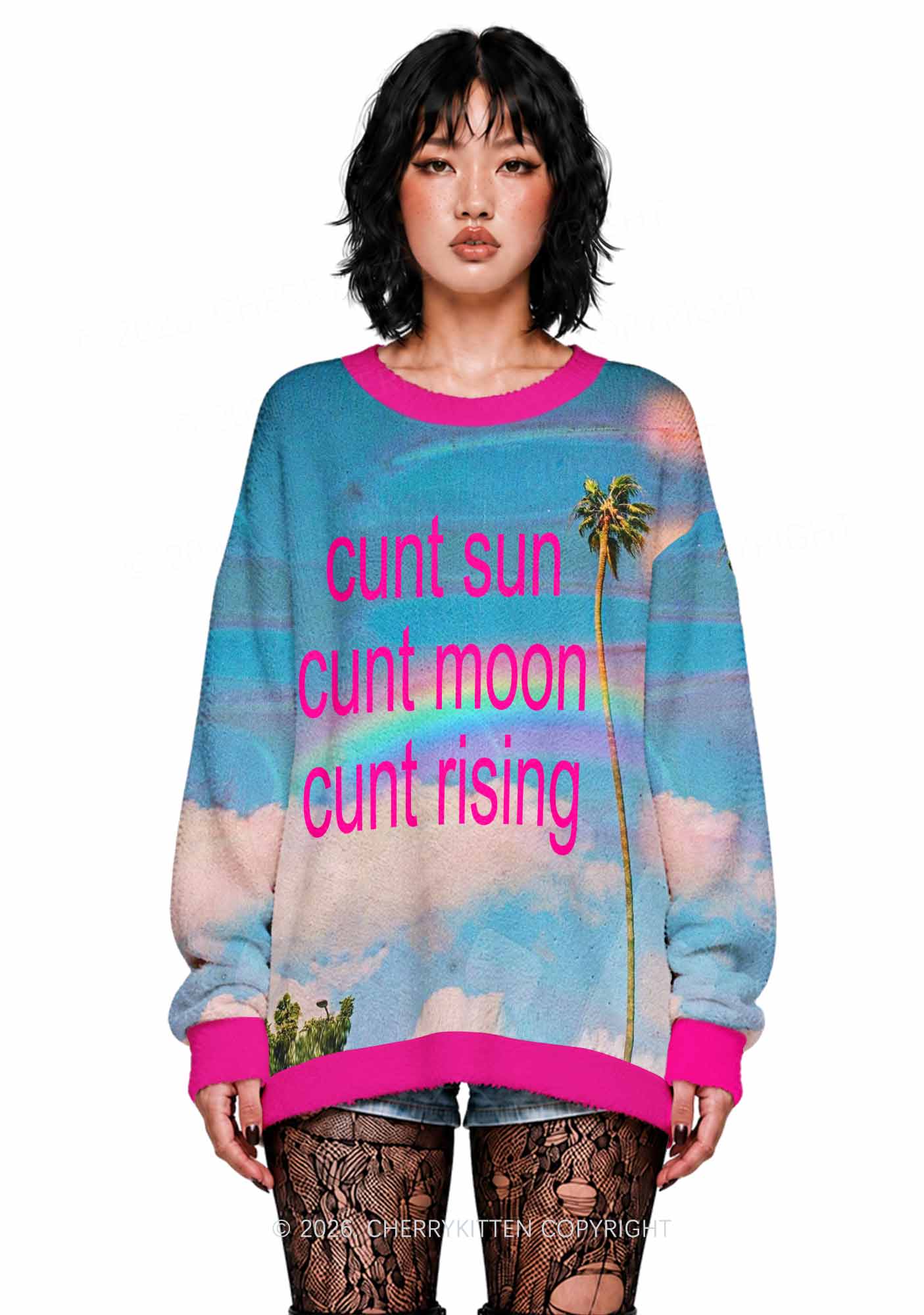 Cxxt Sun Cxxt Moon Y2K Knit Sweatshirt Cherrykitten