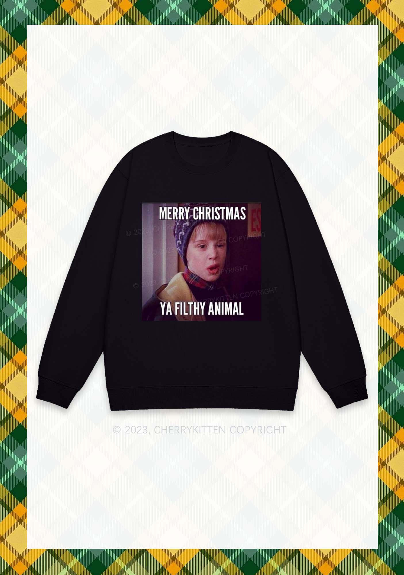 Merry Christmas Ya Filthy Animal Y2K Sweatshirt Cherrykitten