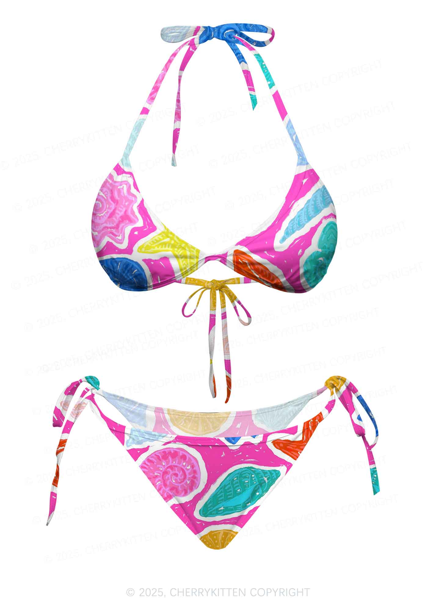 Colorful Seashell Y2K Print Bikini Set Cherrykitten