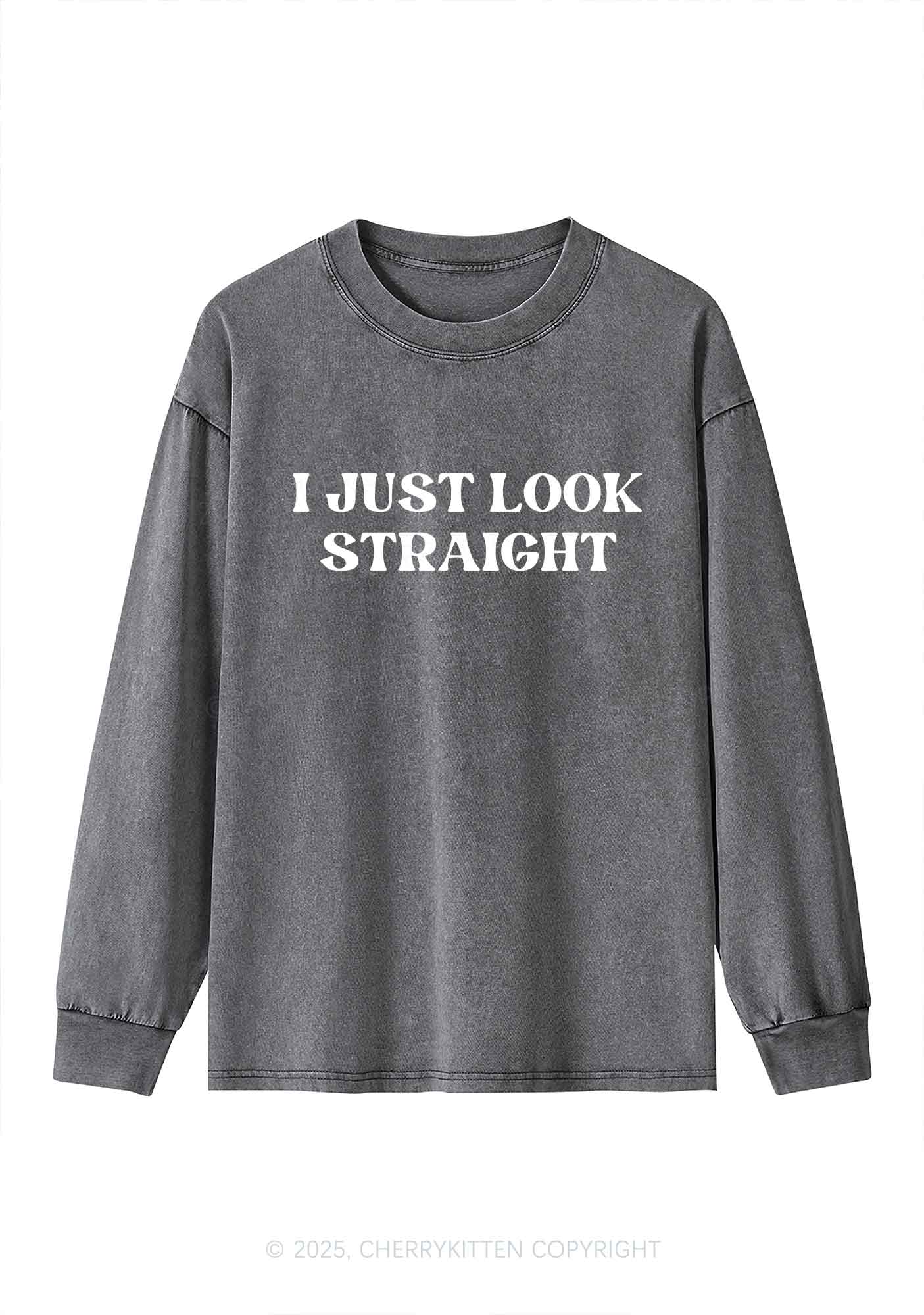 I Just Look Straight Y2K Washed Long Sleeves Cherrykitten