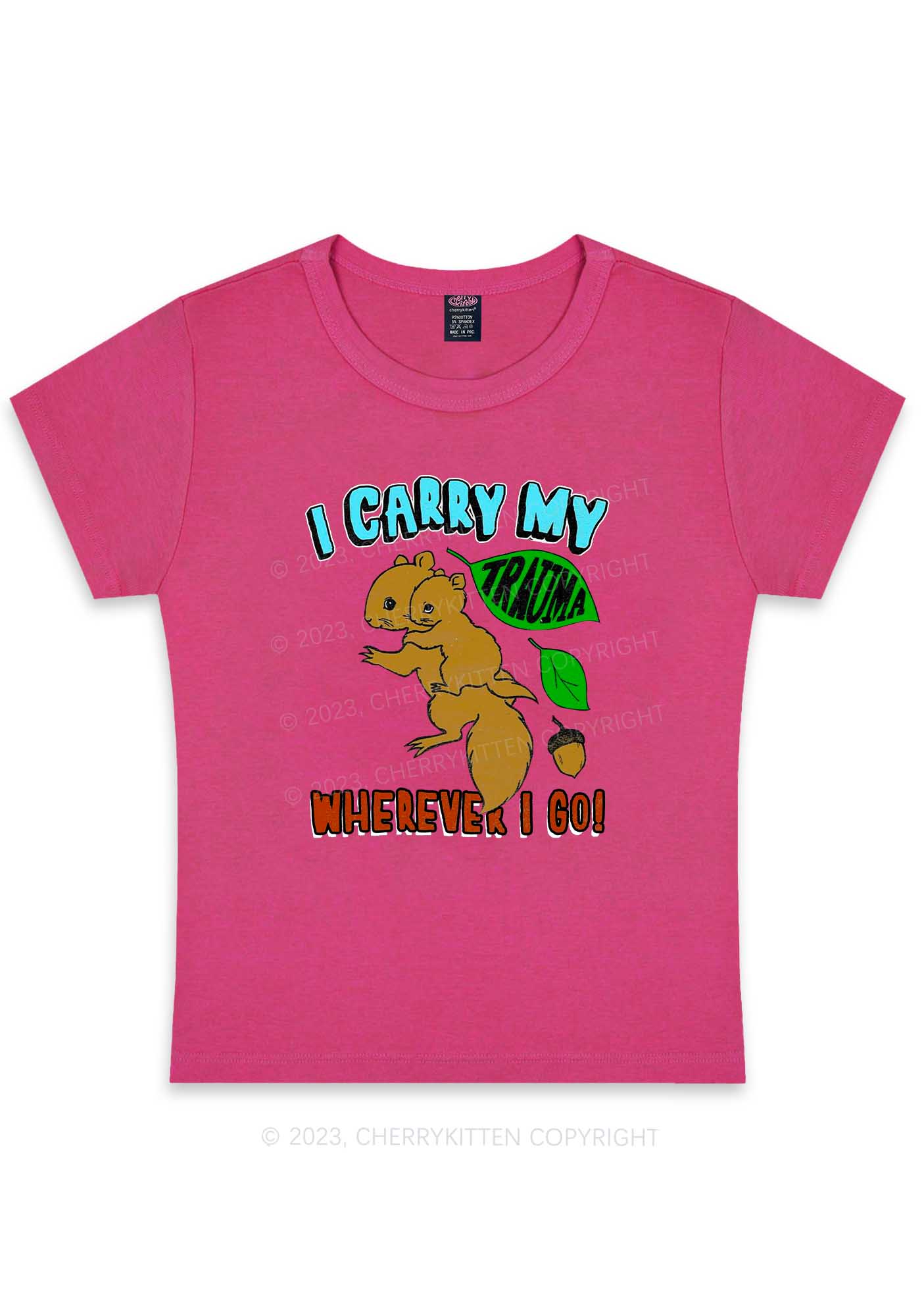 Curvy Carry My Trauma Y2K Baby Tee Cherrykitten