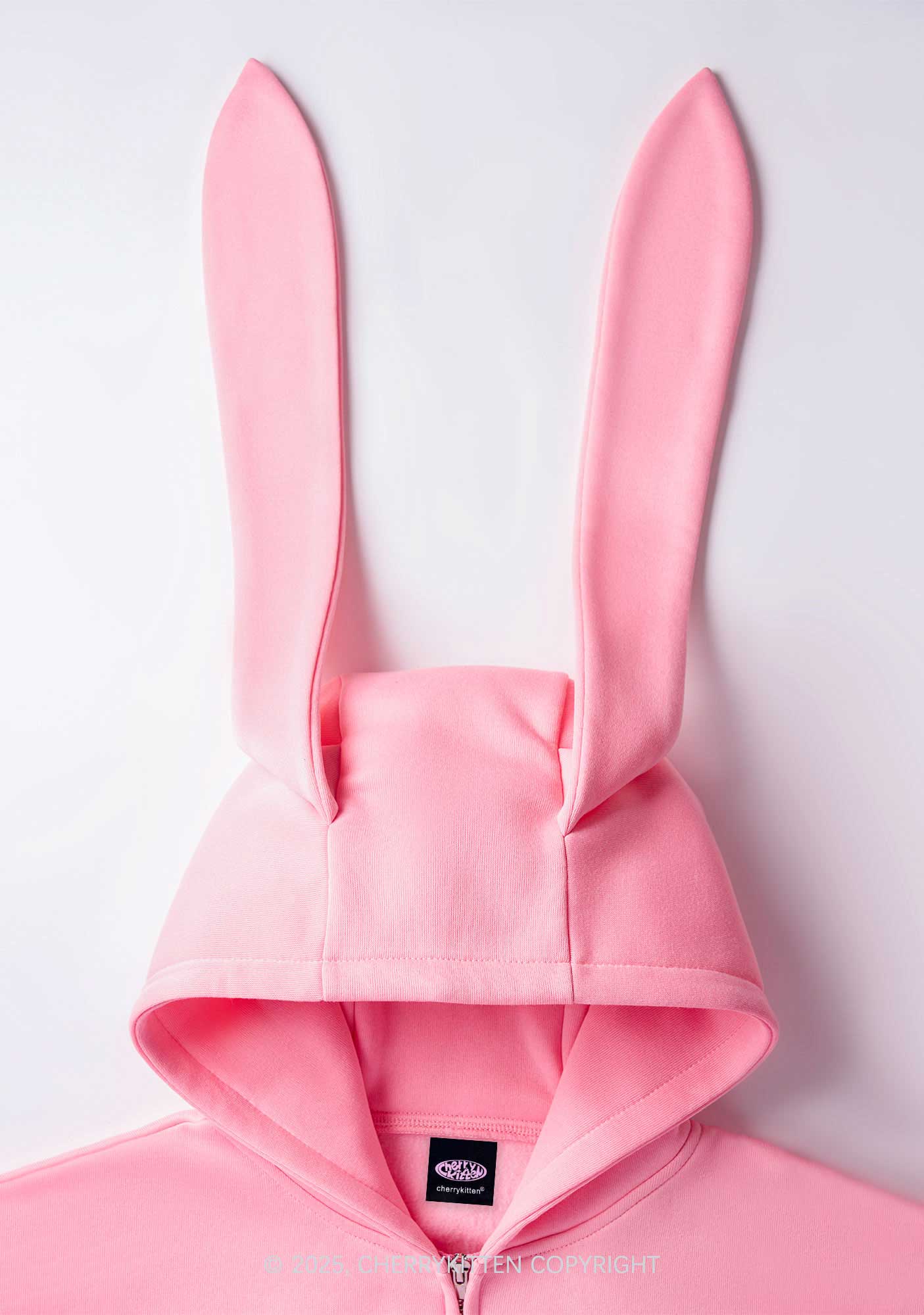 Rhinestone Father Figure Y2K Bunny Ear Zip Hoodie Cherrykitten