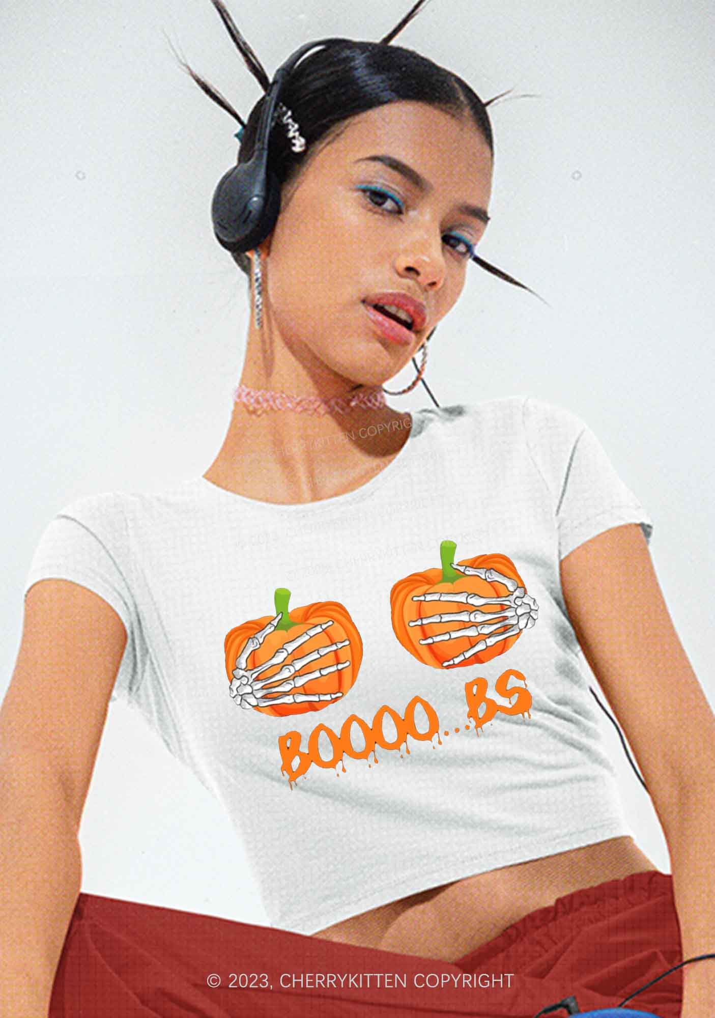 Pumpkin Boooobs Halloween Baby Tee Cherrykitten
